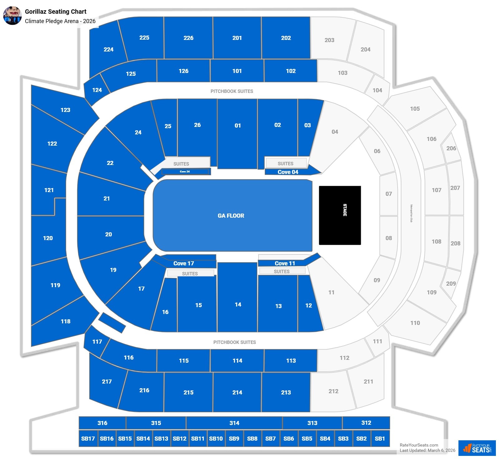 Gorillaz seating chart Climate Pledge Arena