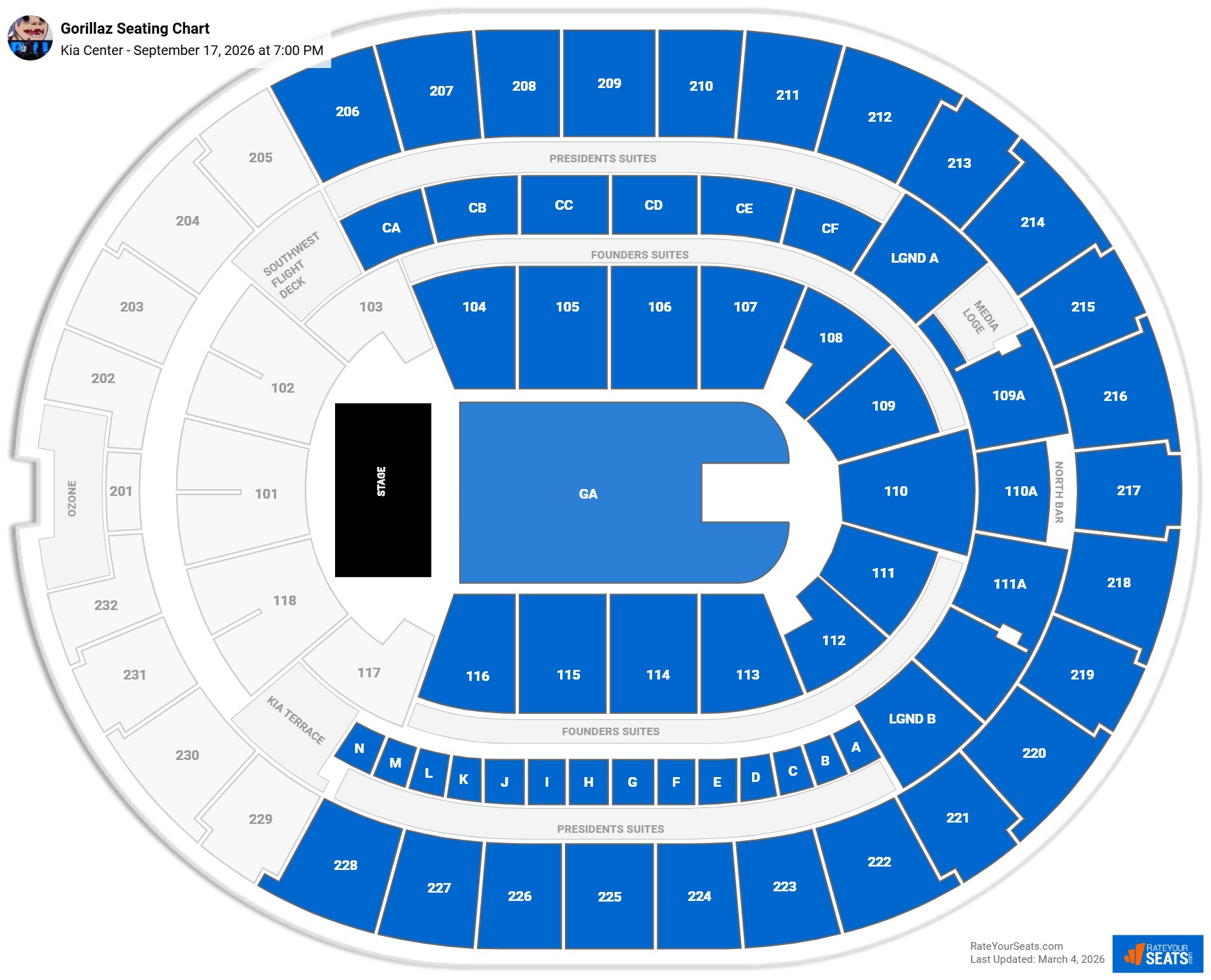 Gorillaz seating chart Kia Center