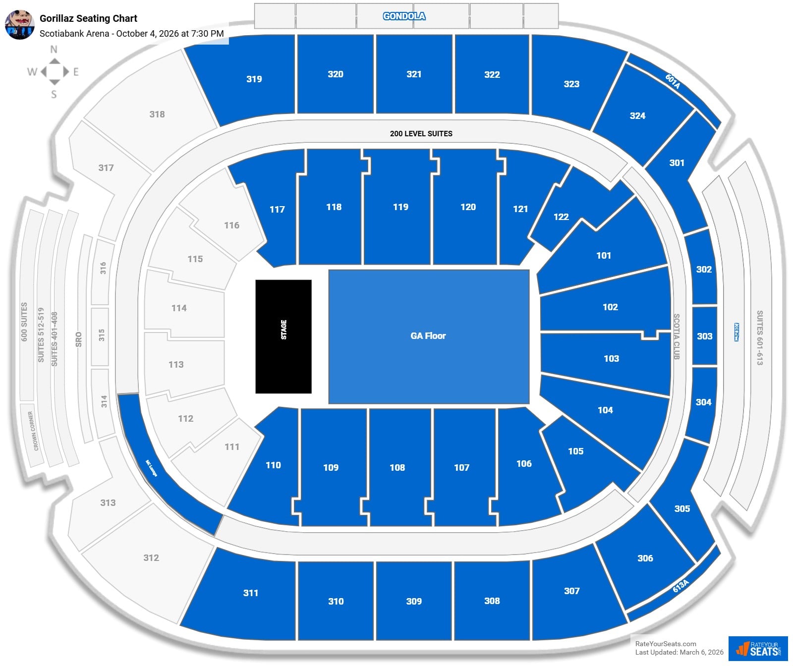 Gorillaz seating chart Scotiabank Arena