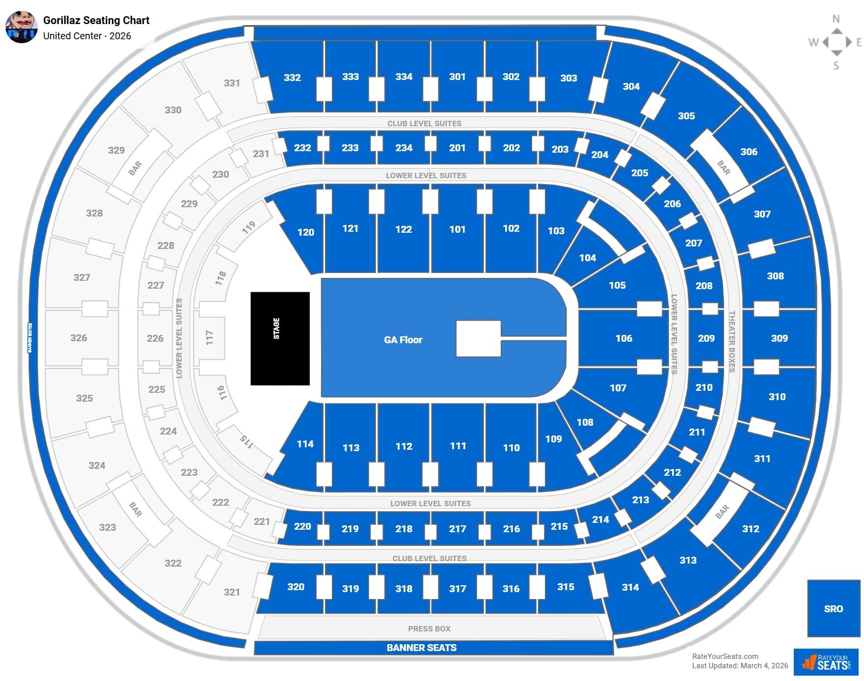 Gorillaz seating chart United Center