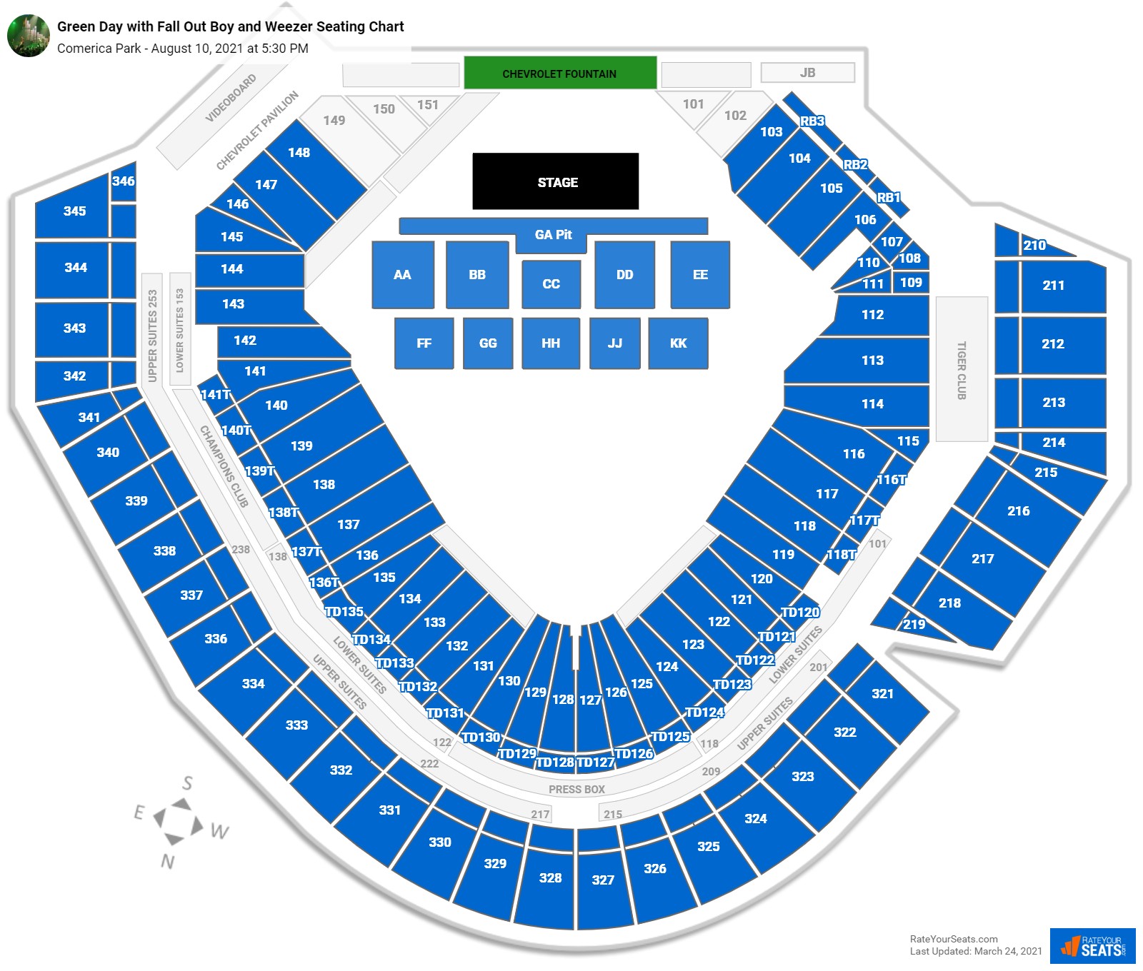 Comerica Park Seating Charts for Concerts