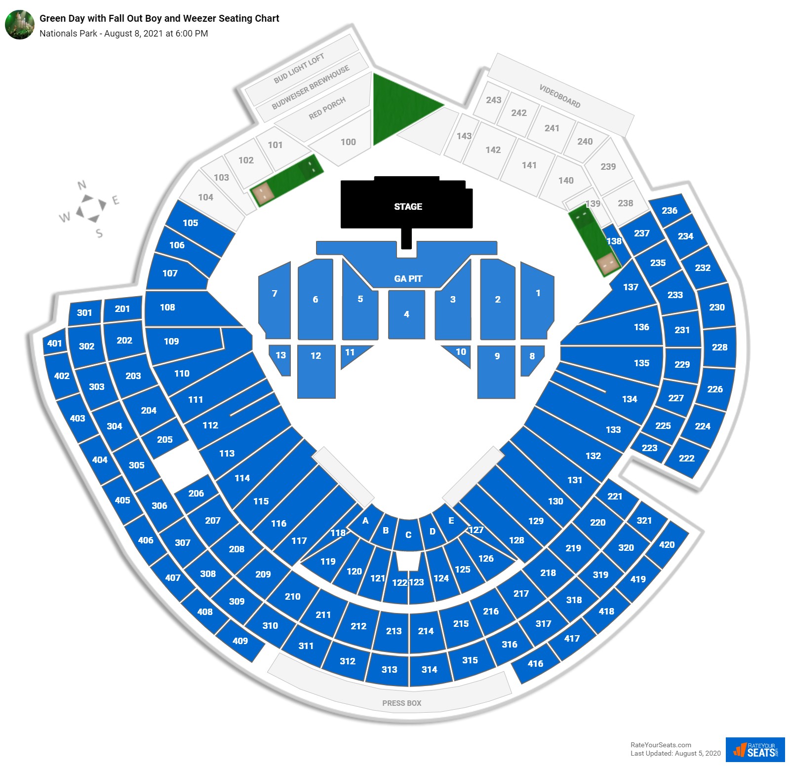 Nationals Park Seating Charts for Concerts