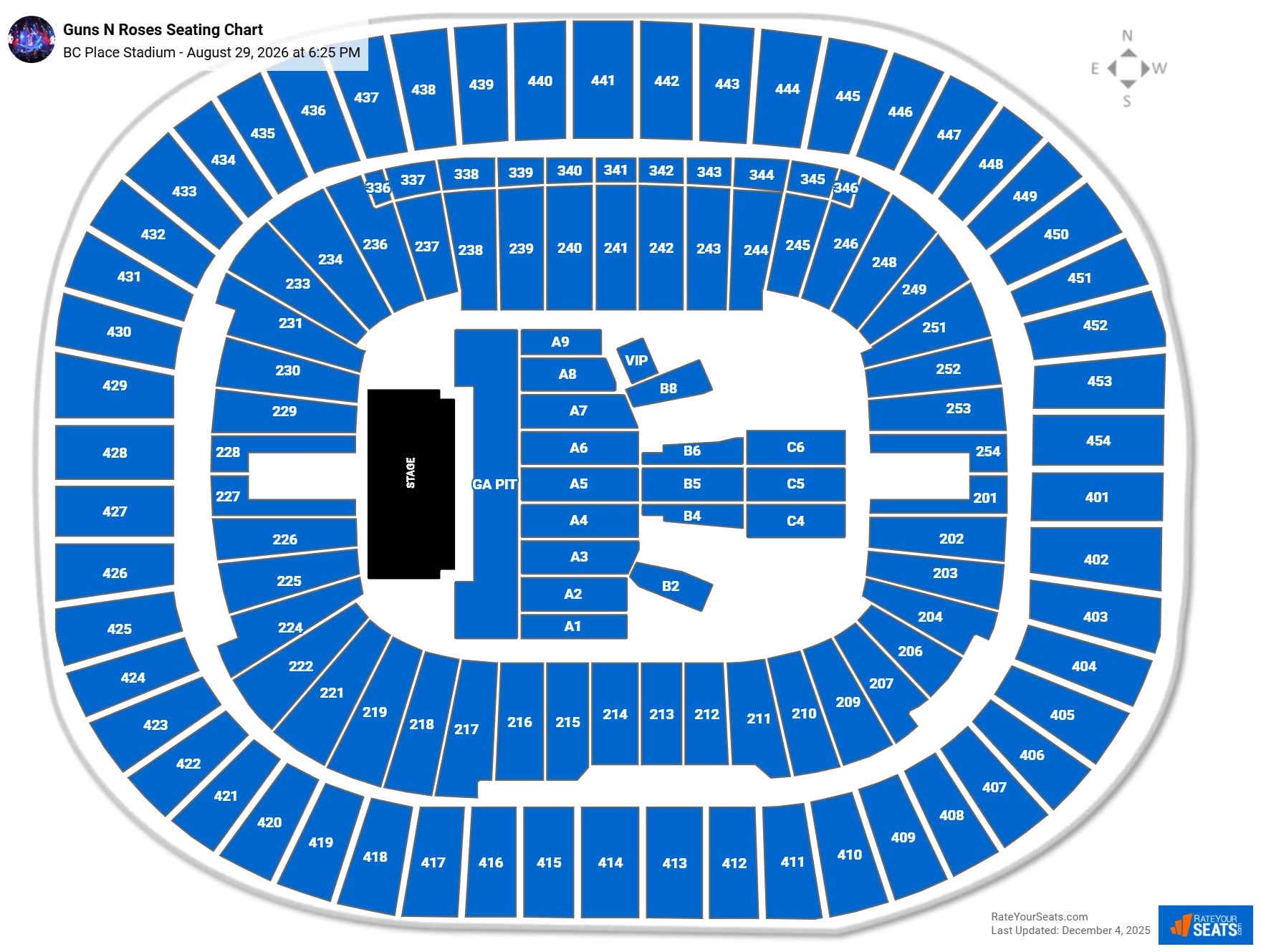 Guns N Roses seating chart BC Place Stadium
