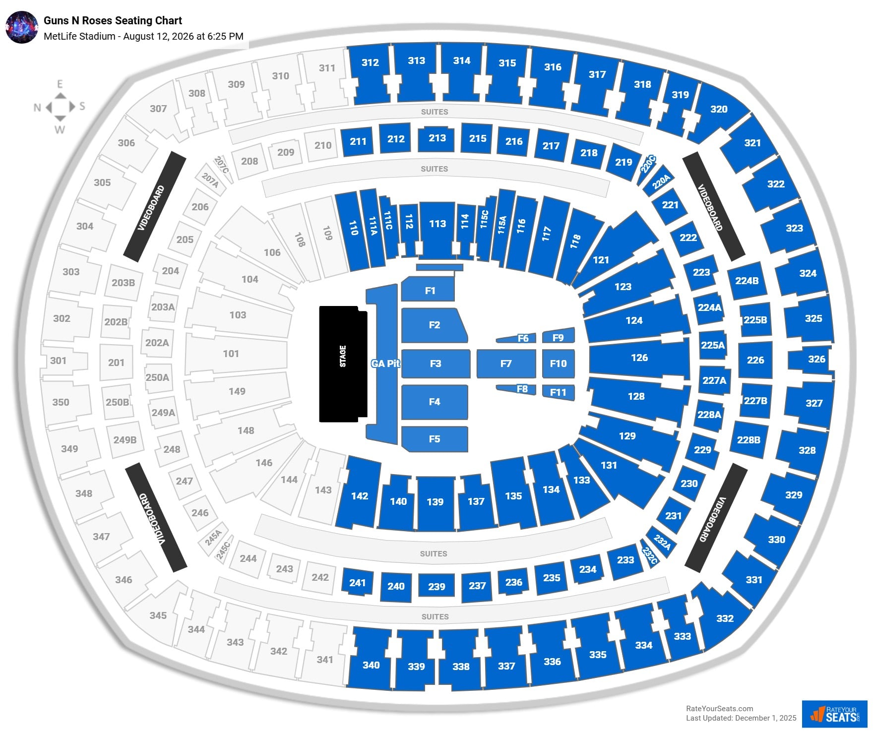 Guns N Roses seating chart MetLife Stadium