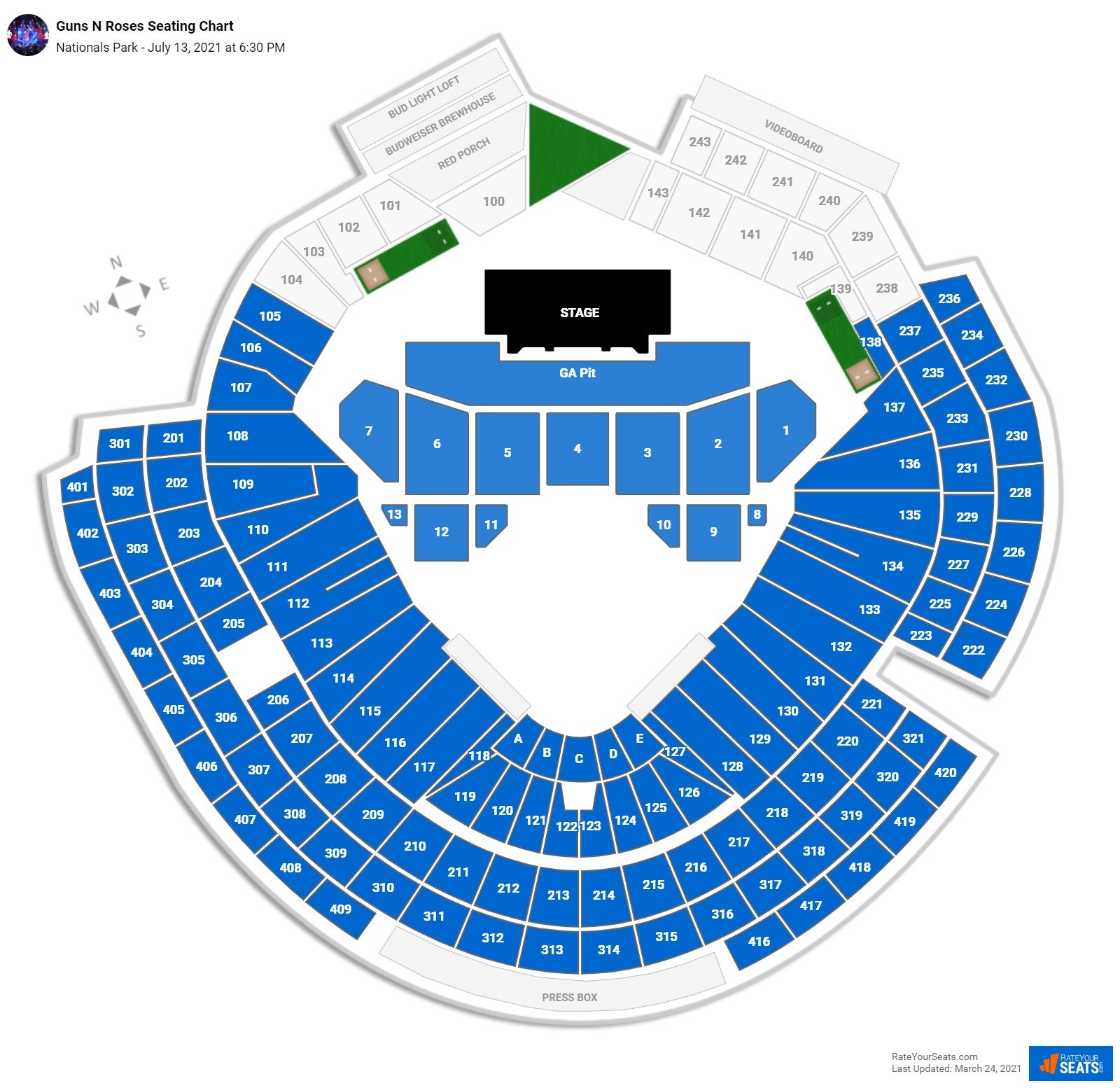 Nationals Park Seating Charts for Concerts