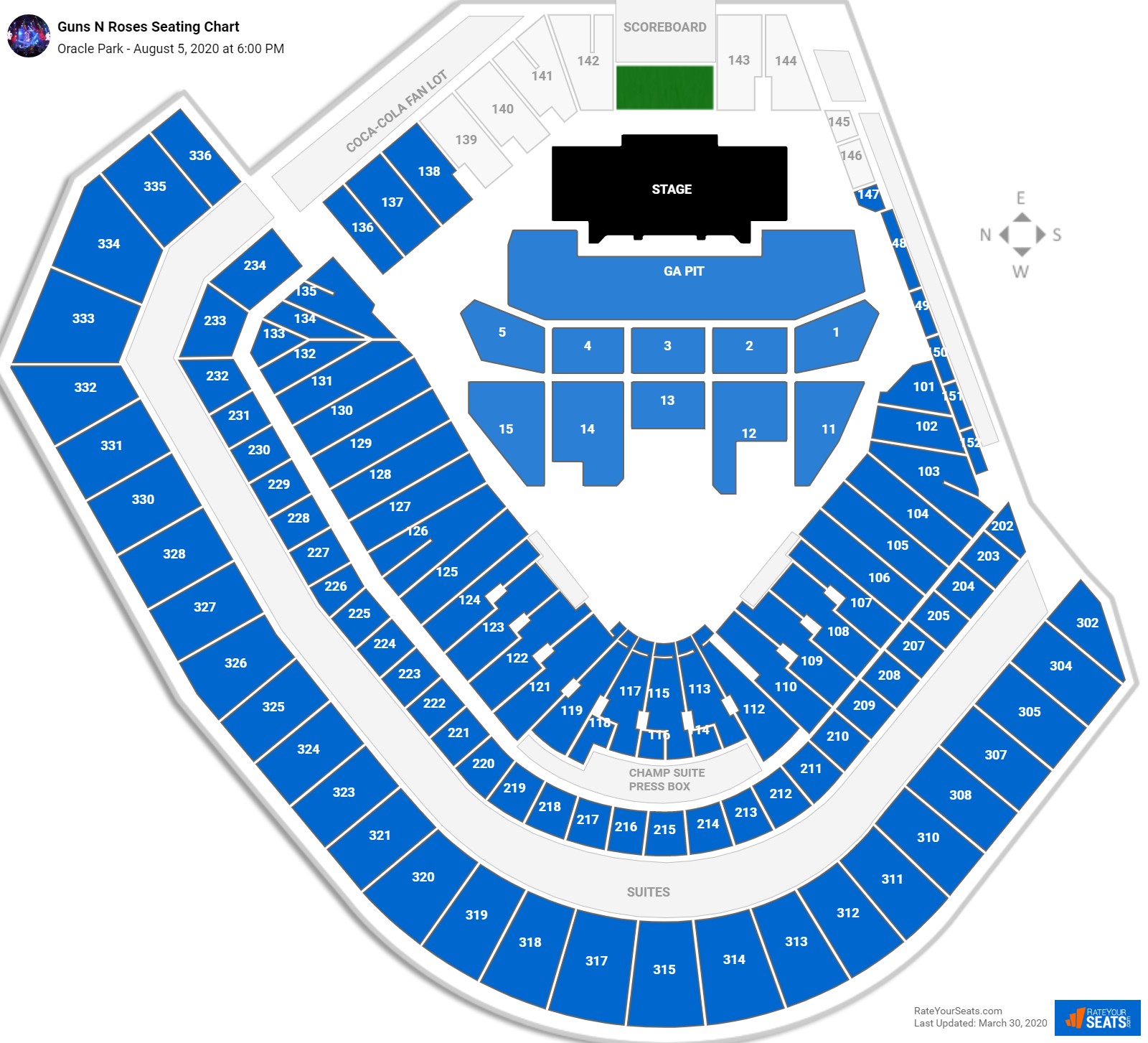 Oracle Park Seating Charts for Concerts - RateYourSeats.com