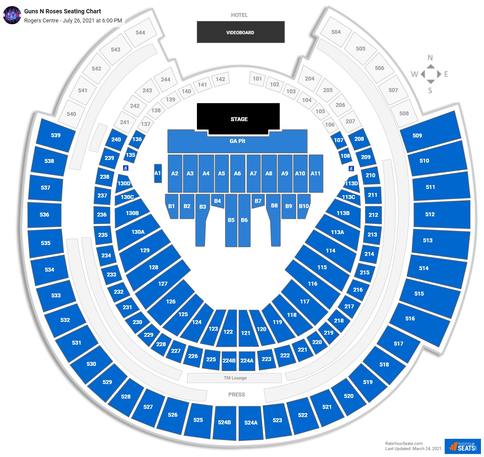 Rogers Centre Seating Charts for Concerts