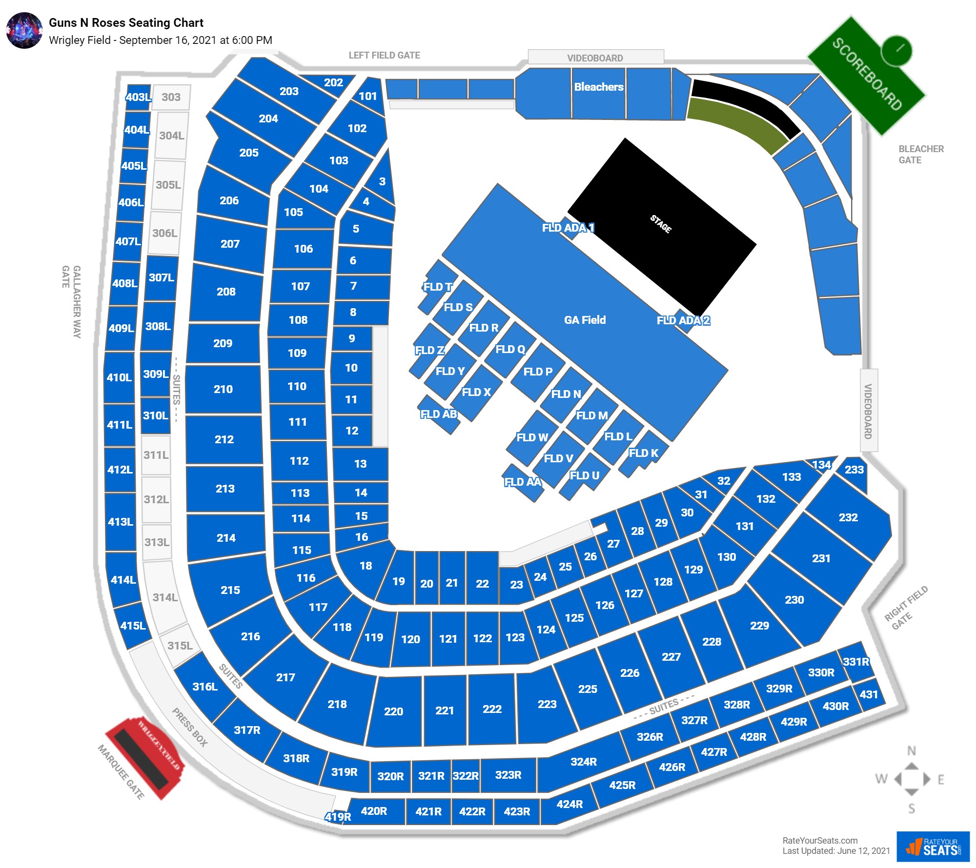 Wrigley Field Seating Charts for Concerts