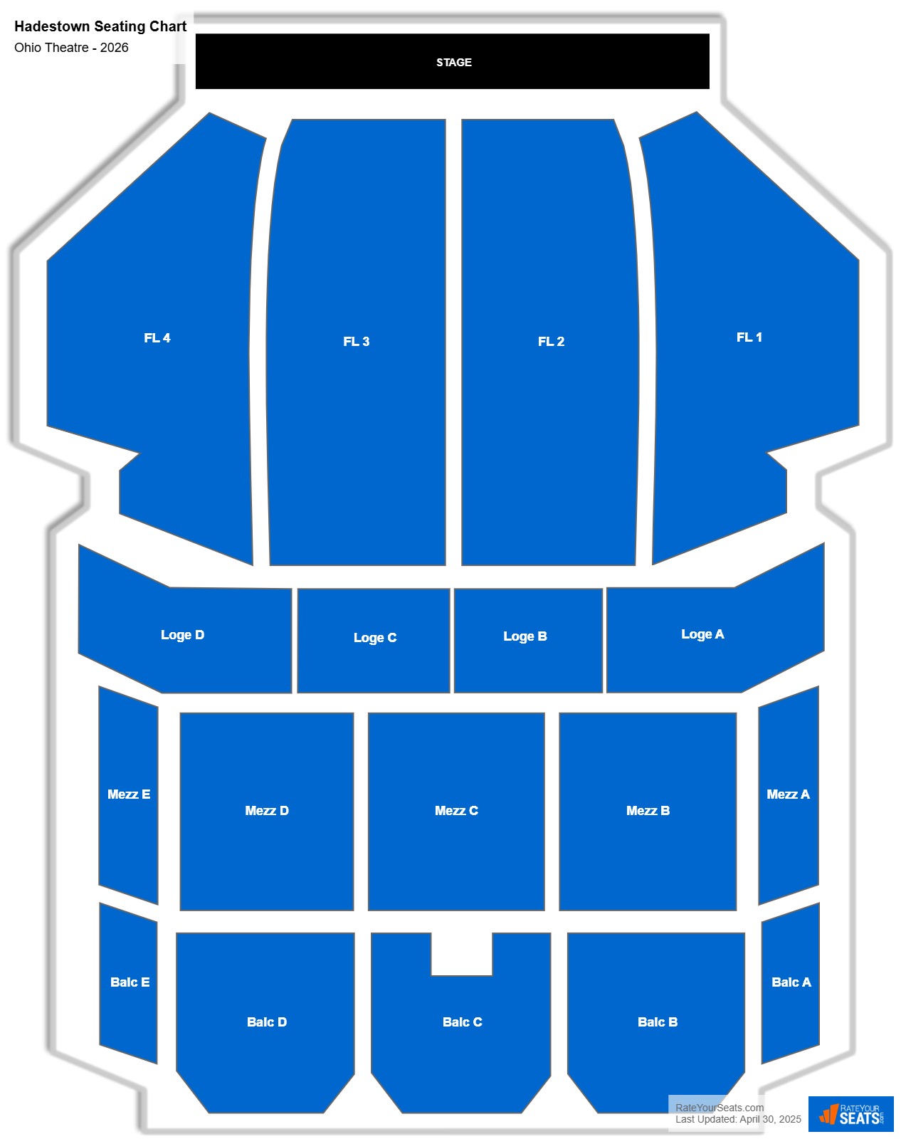 Hadestown seating chart Ohio Theatre