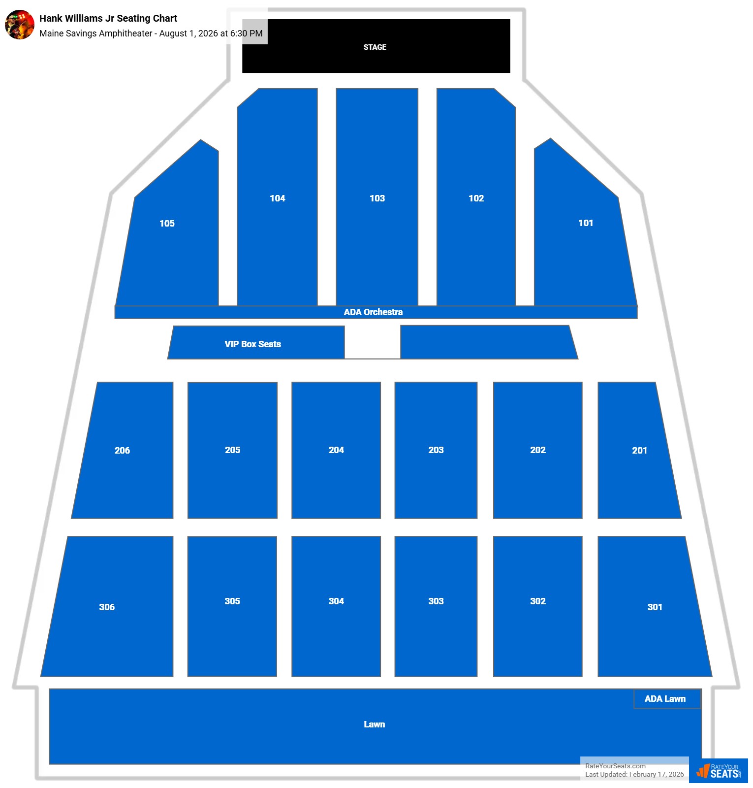 Hank Williams Jr seating chart Maine Savings Amphitheater