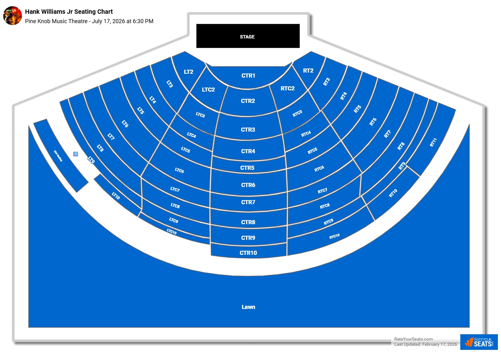 Hank Williams Jr seating chart Pine Knob Music Theatre