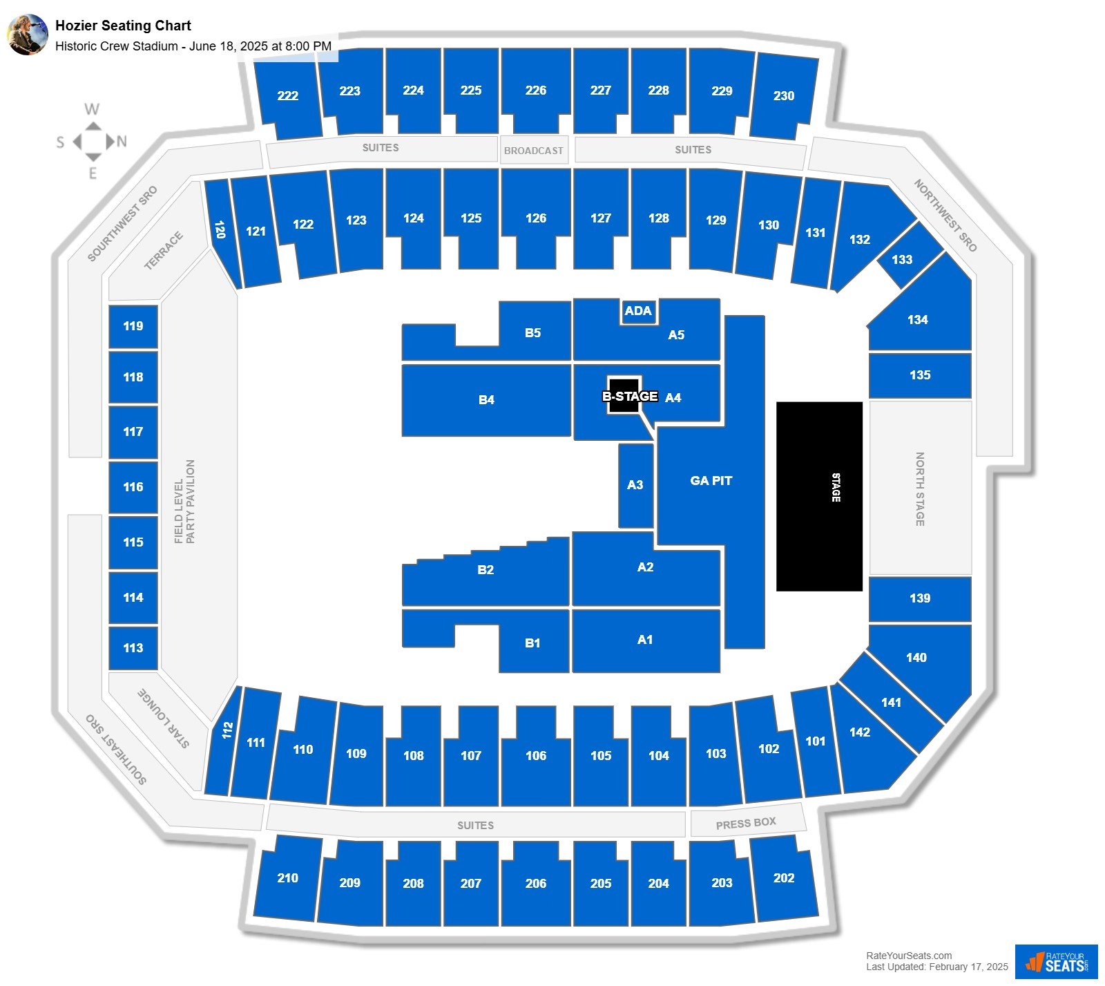 Hozier seating chart Historic Crew Stadium