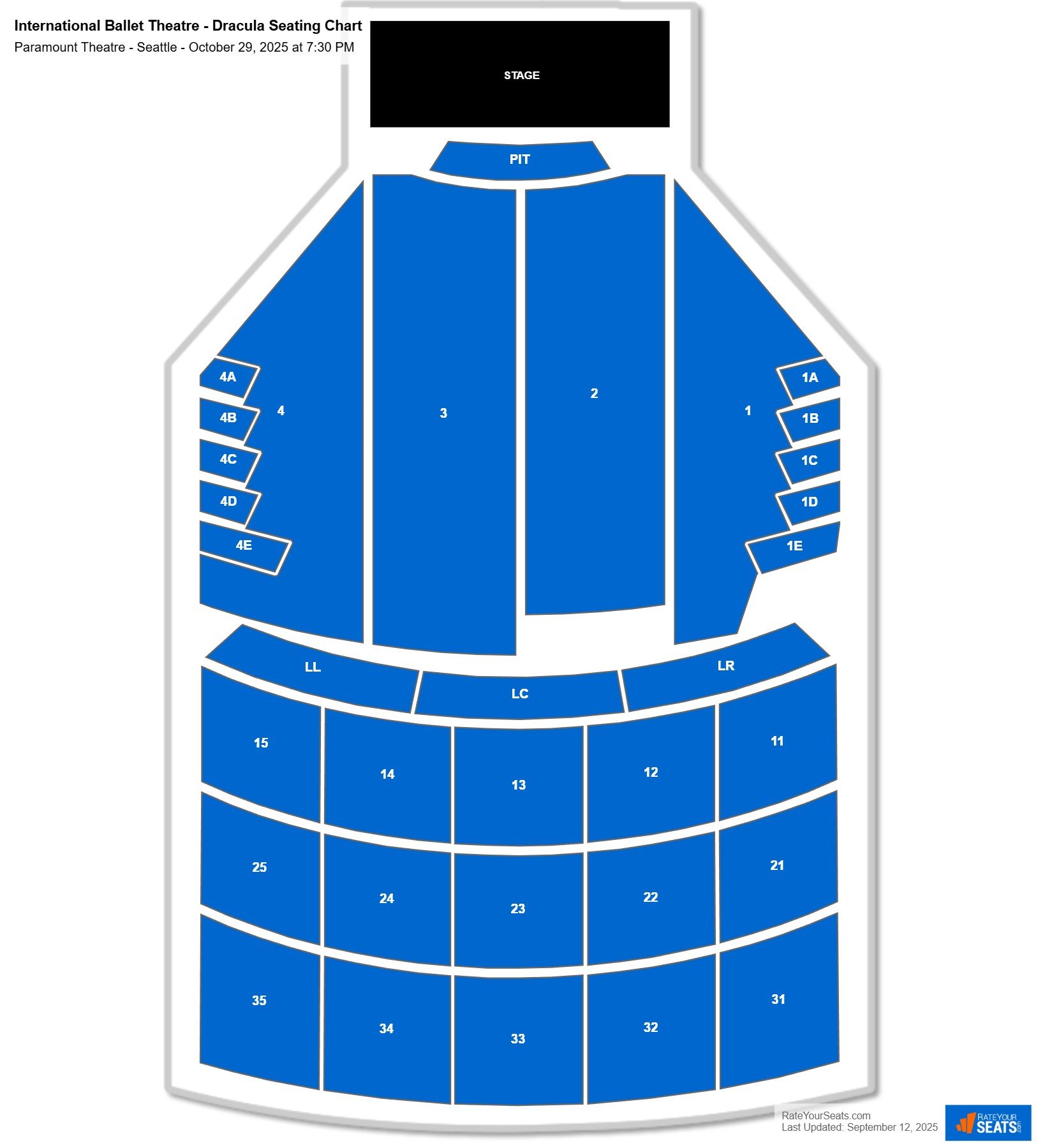International Ballet Theatre - Dracula seating chart Paramount Theatre - Seattle