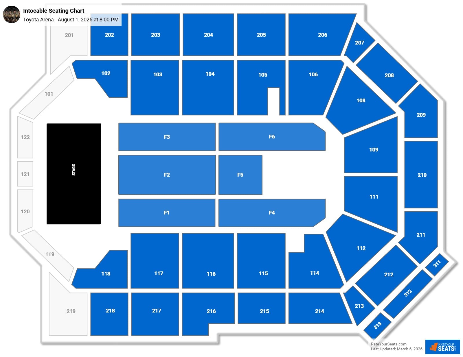 Intocable seating chart Toyota Arena