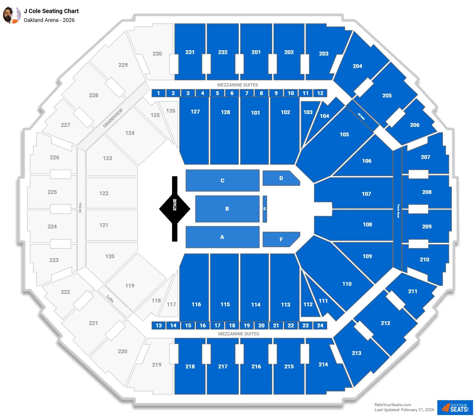 J Cole seating chart Oakland Arena