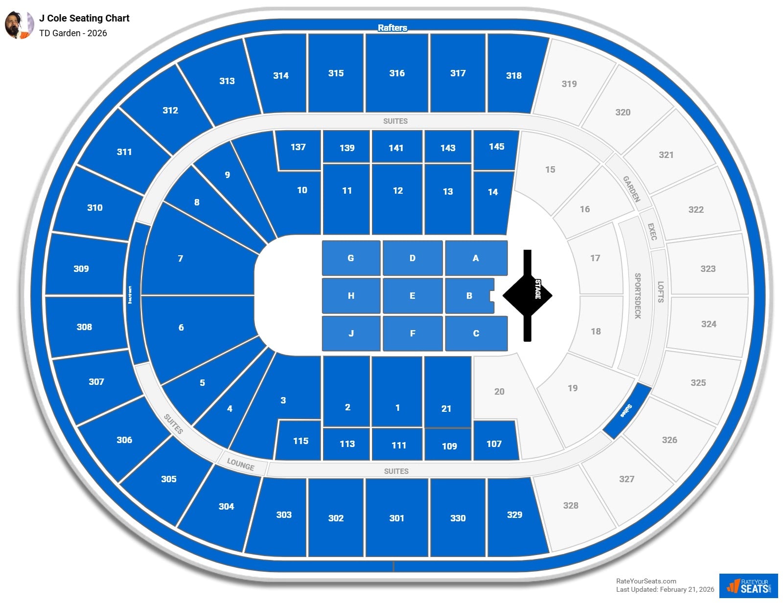 J Cole seating chart TD Garden
