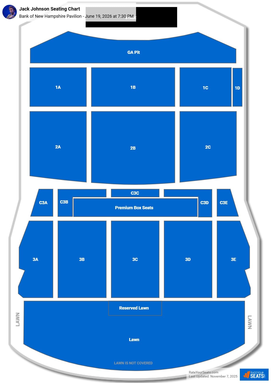 Jack Johnson seating chart Bank of New Hampshire Pavilion