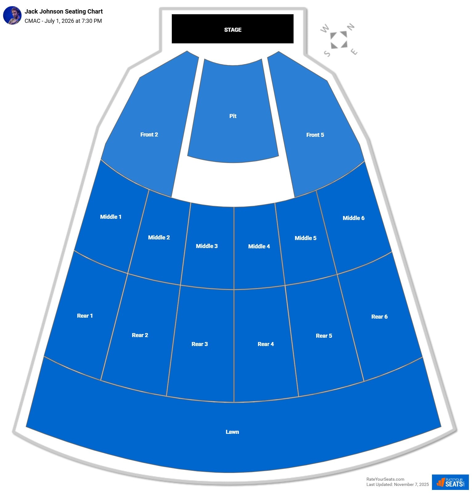Jack Johnson seating chart CMAC (Marvin Sands Performing Arts Center)