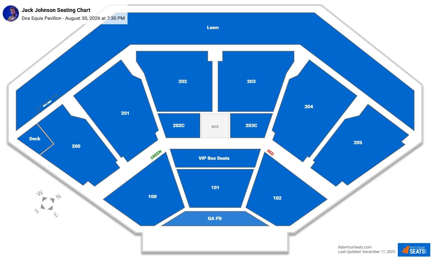 Jack Johnson seating chart Dos Equis Pavilion