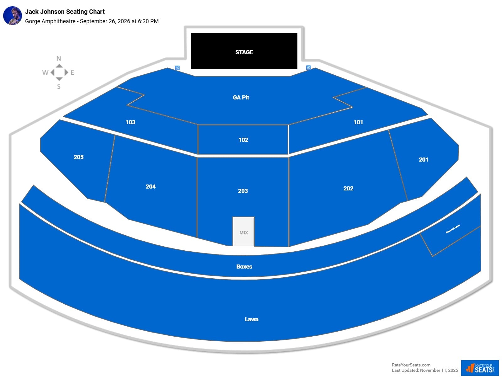 Jack Johnson seating chart Gorge Amphitheatre