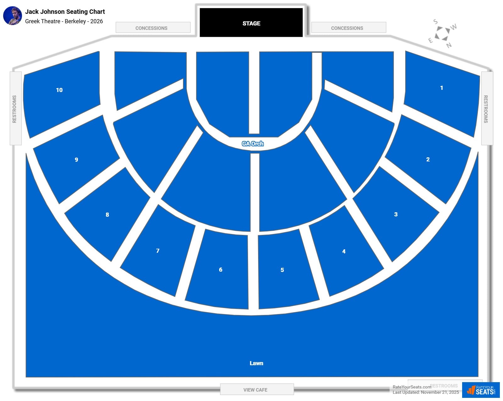 Jack Johnson seating chart Greek Theatre - Berkeley