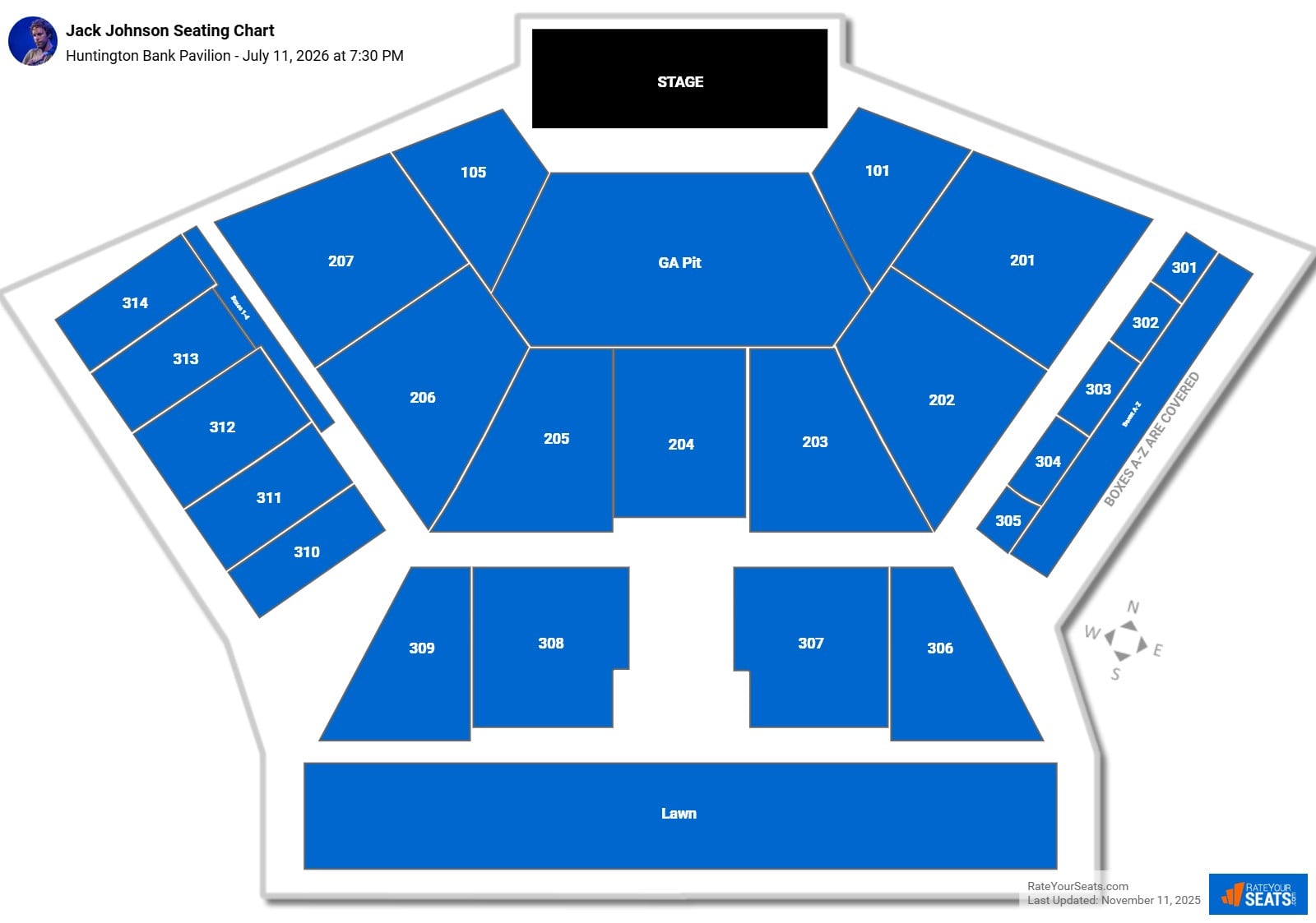 Jack Johnson seating chart Huntington Bank Pavilion (at Northerly Island)