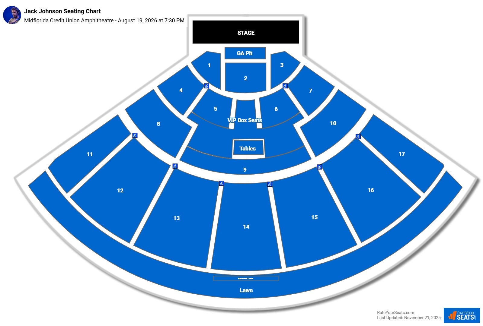 Jack Johnson seating chart Midflorida Credit Union Amphitheatre