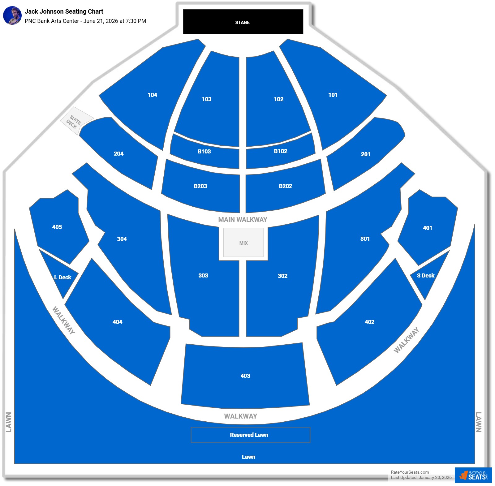 Jack Johnson seating chart PNC Bank Arts Center