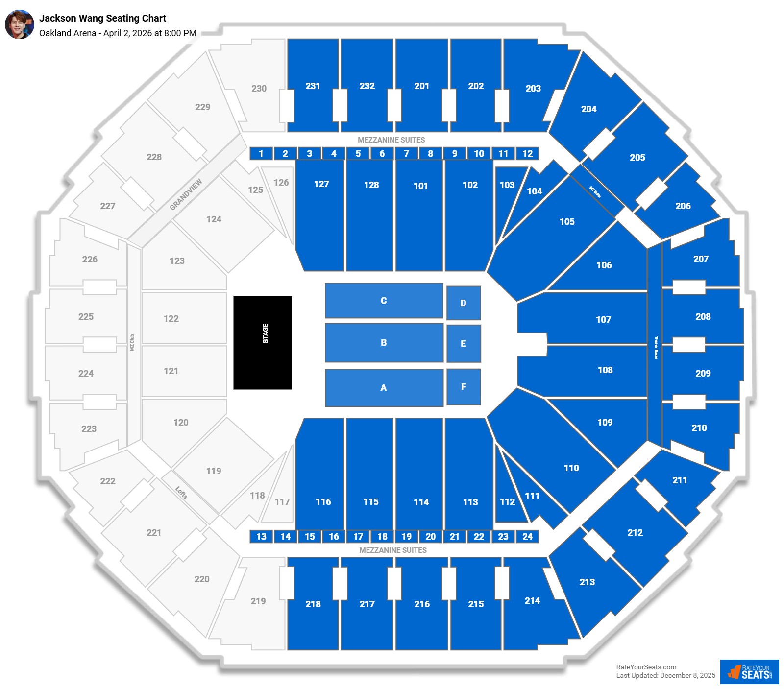 Jackson Wang seating chart Oakland Arena