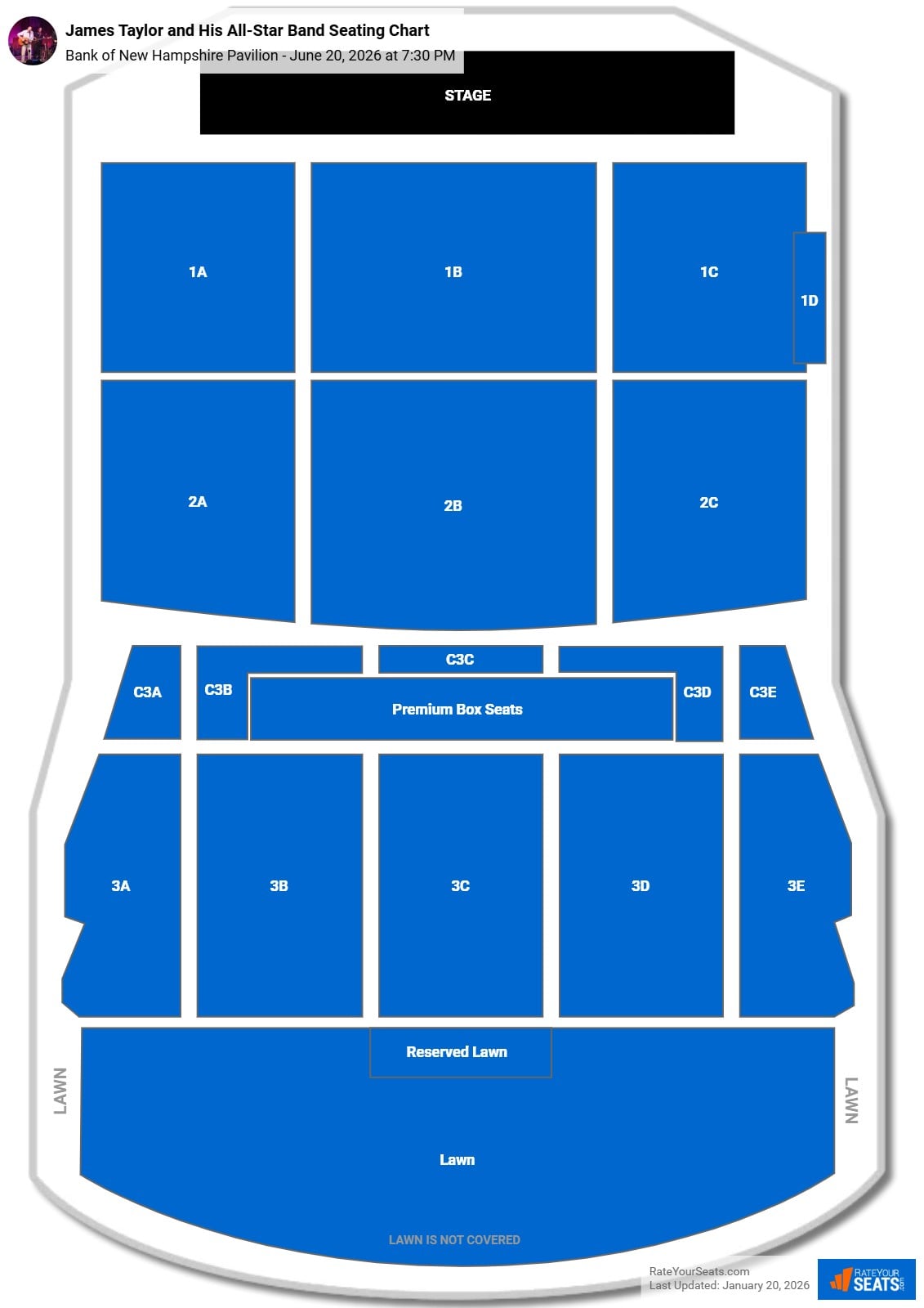 James Taylor and His All-Star Band seating chart Bank of New Hampshire Pavilion