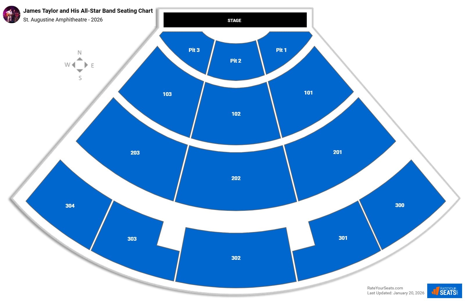 James Taylor and His All-Star Band seating chart St. Augustine Amphitheatre