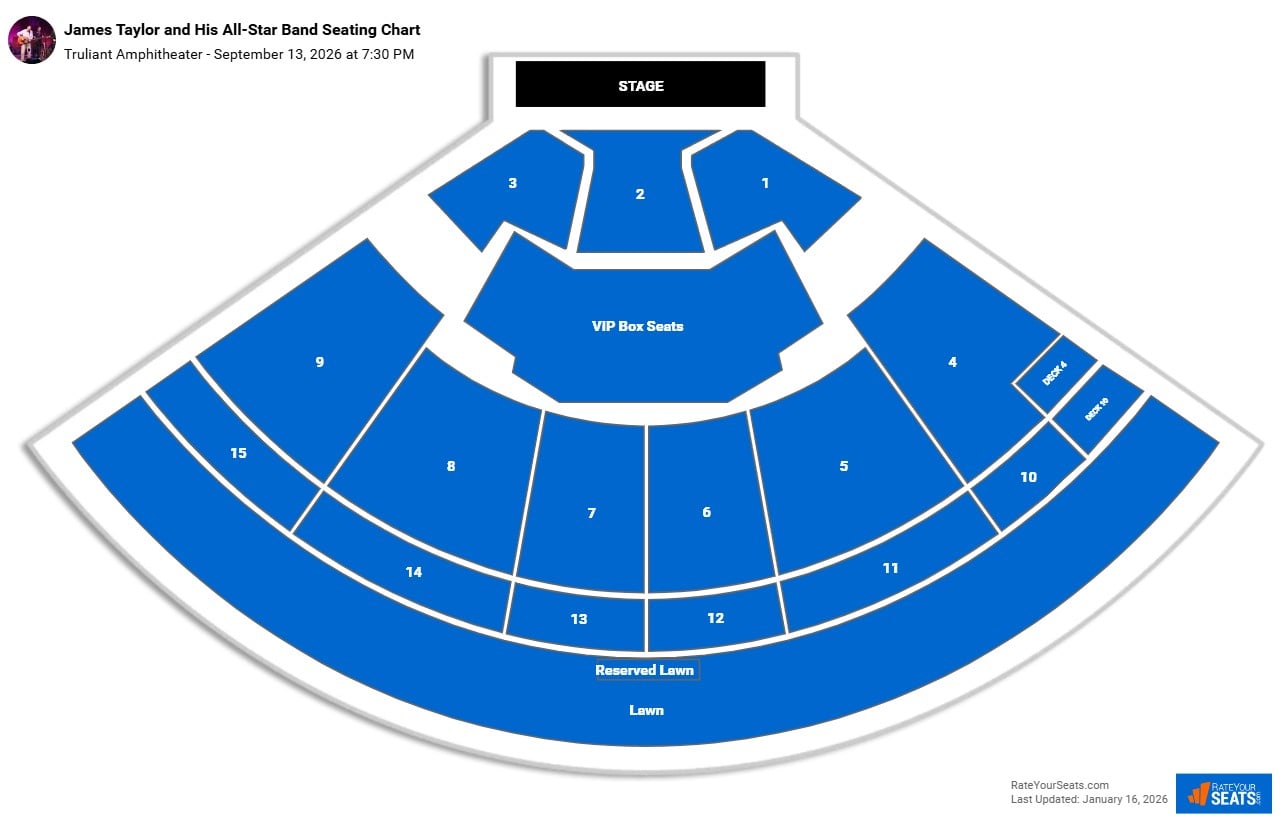 James Taylor and His All-Star Band seating chart Truliant Amphitheater