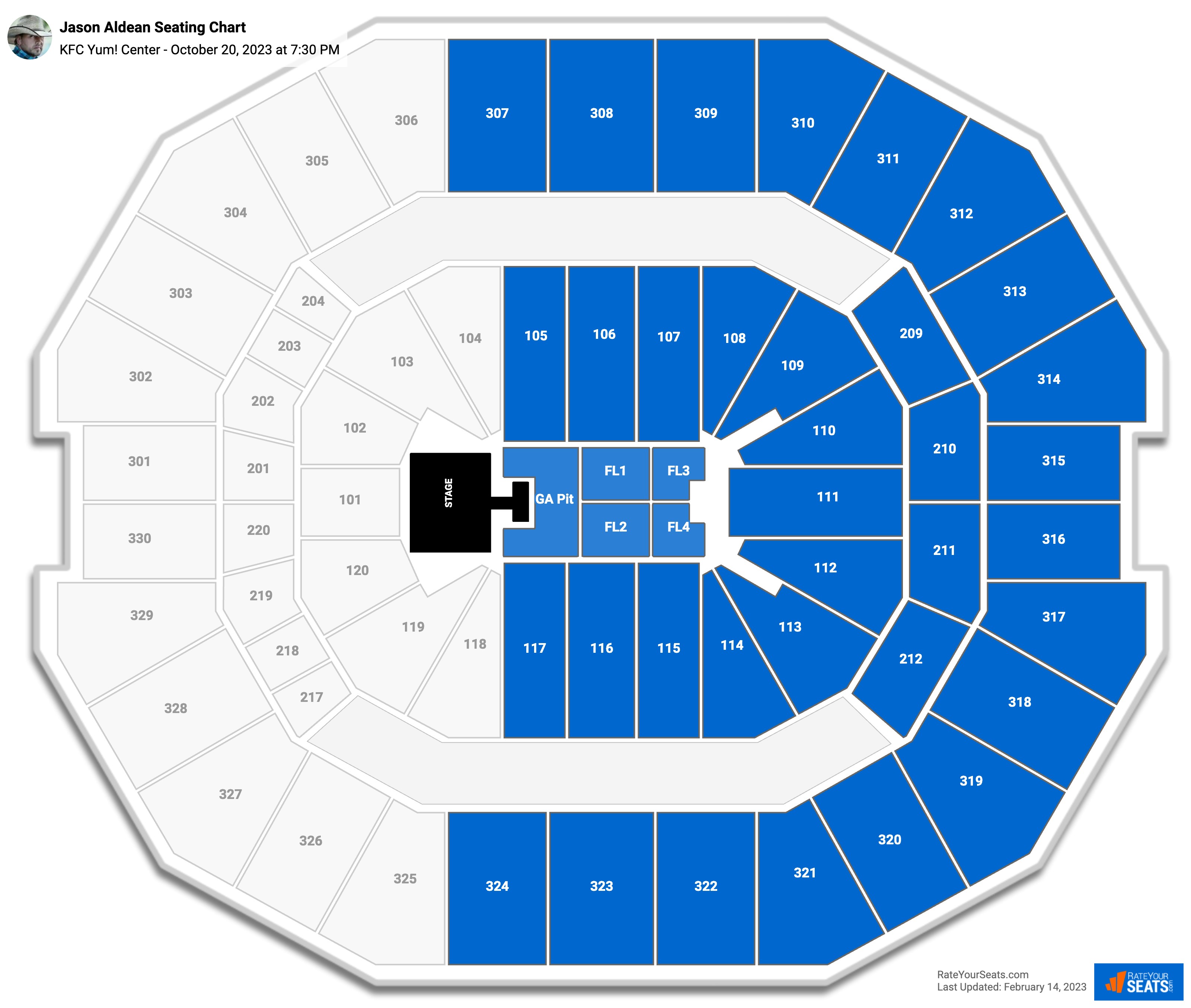 KFC Yum! Center Concert Seating Chart