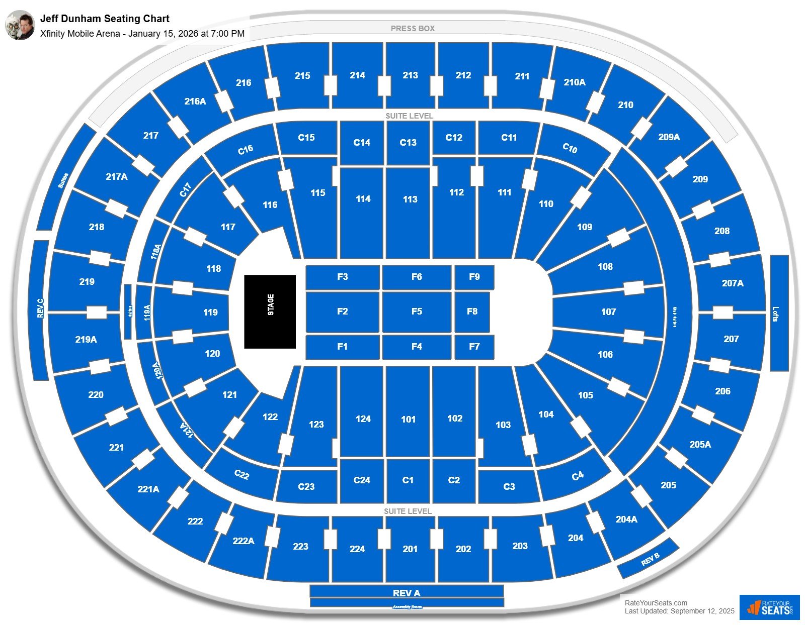 Jeff Dunham seating chart Xfinity Mobile Arena