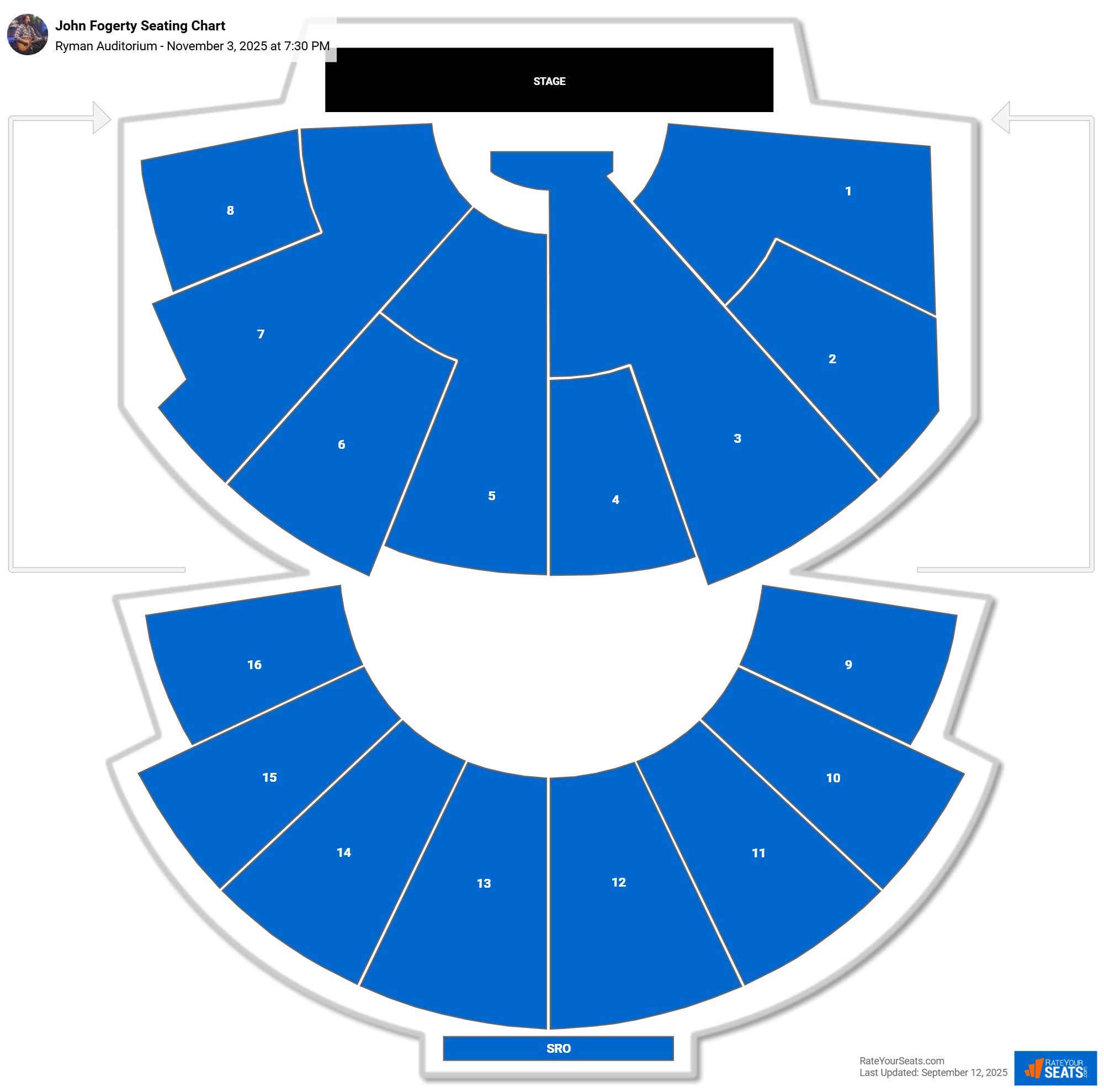 John Fogerty seating chart Ryman Auditorium