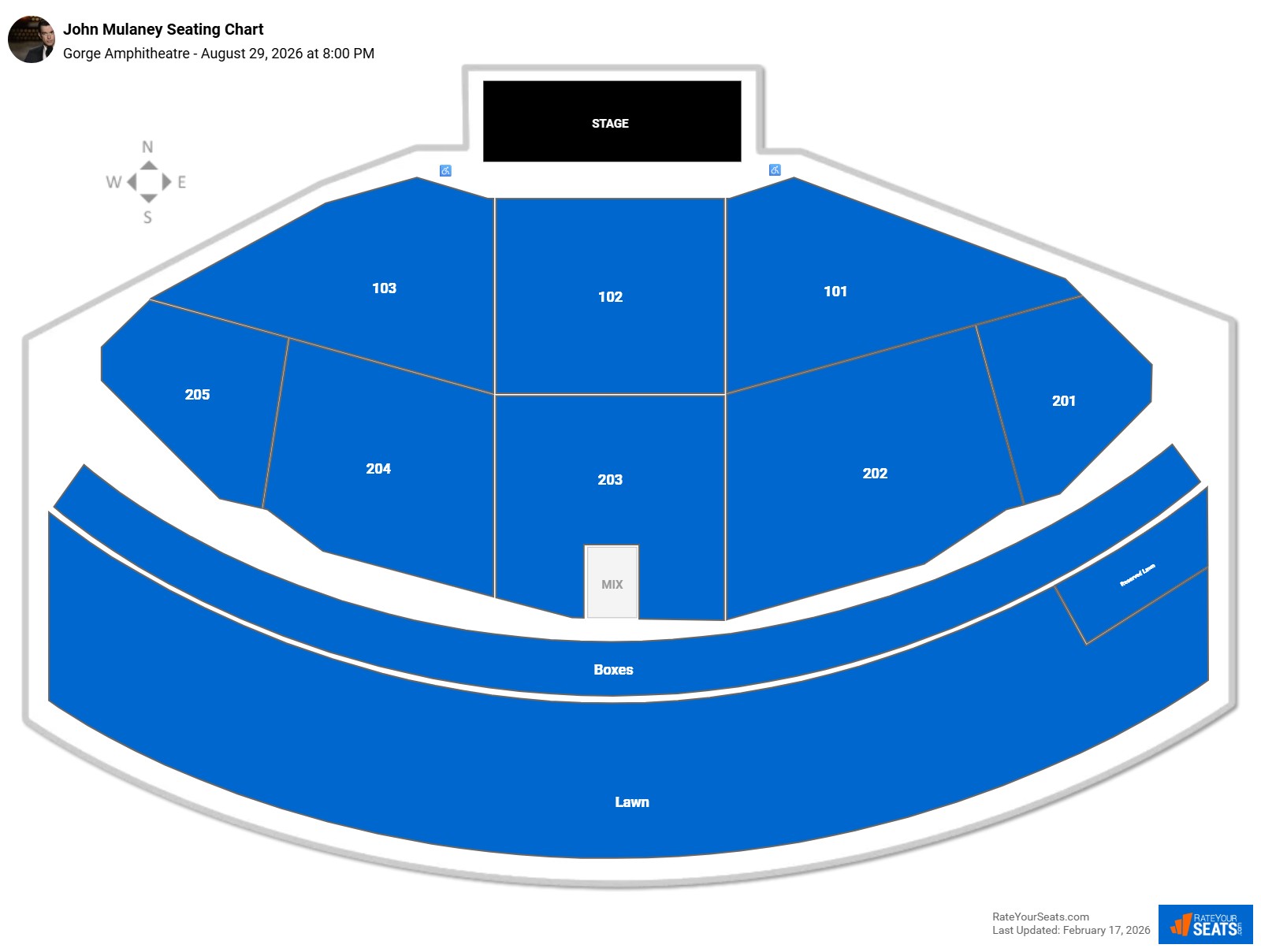 John Mulaney seating chart Gorge Amphitheatre
