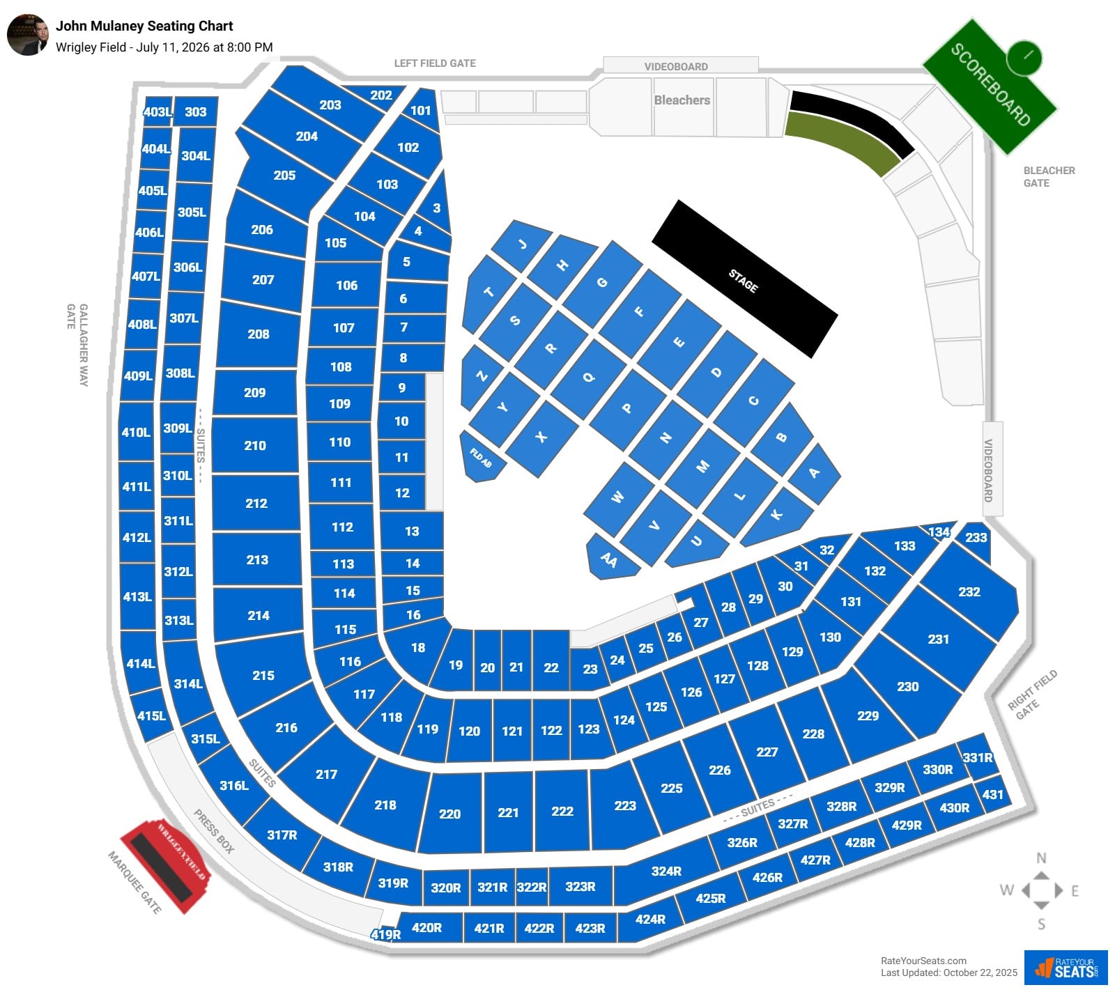 John Mulaney seating chart Wrigley Field