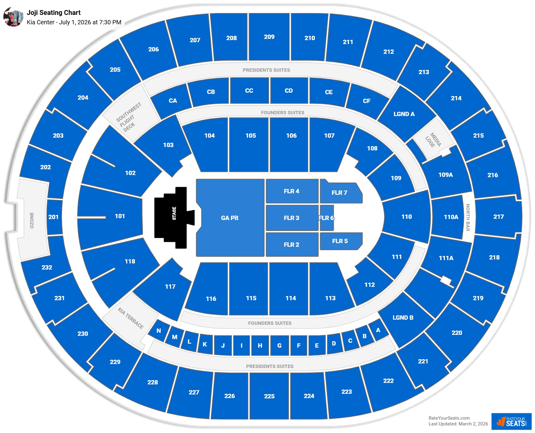 Joji seating chart Kia Center