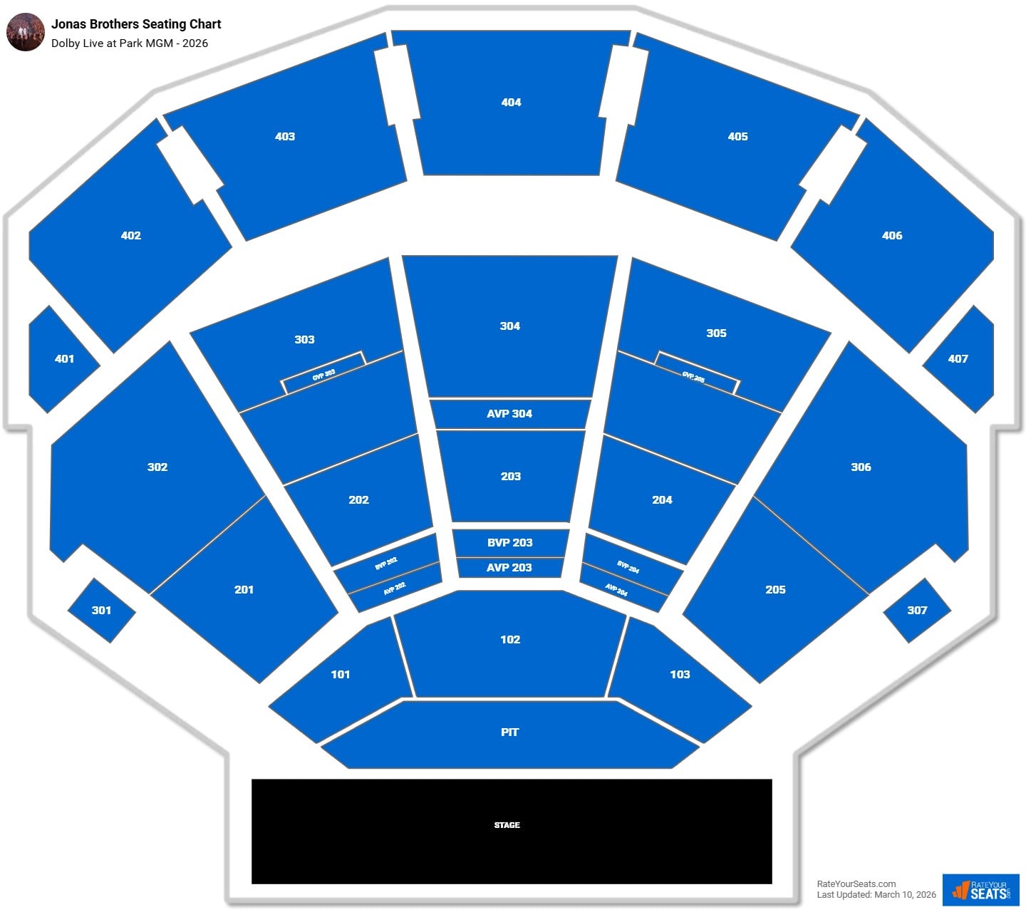 Jonas Brothers seating chart Dolby Live at Park MGM