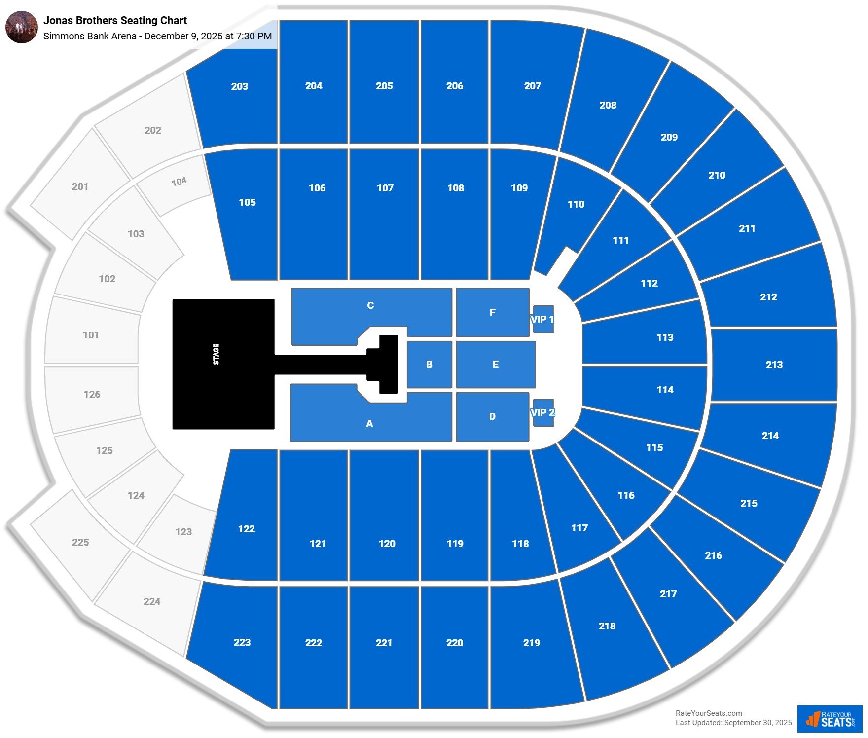 Jonas Brothers seating chart Simmons Bank Arena