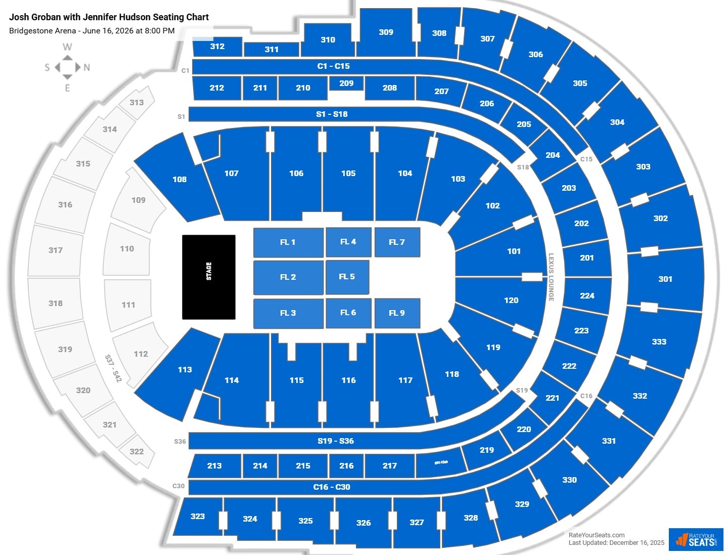 Josh Groban with Jennifer Hudson seating chart Bridgestone Arena
