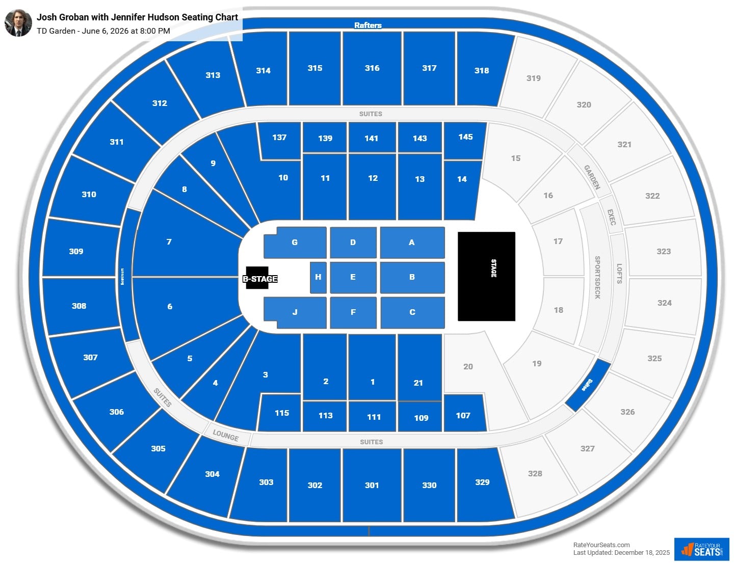 Josh Groban with Jennifer Hudson seating chart TD Garden