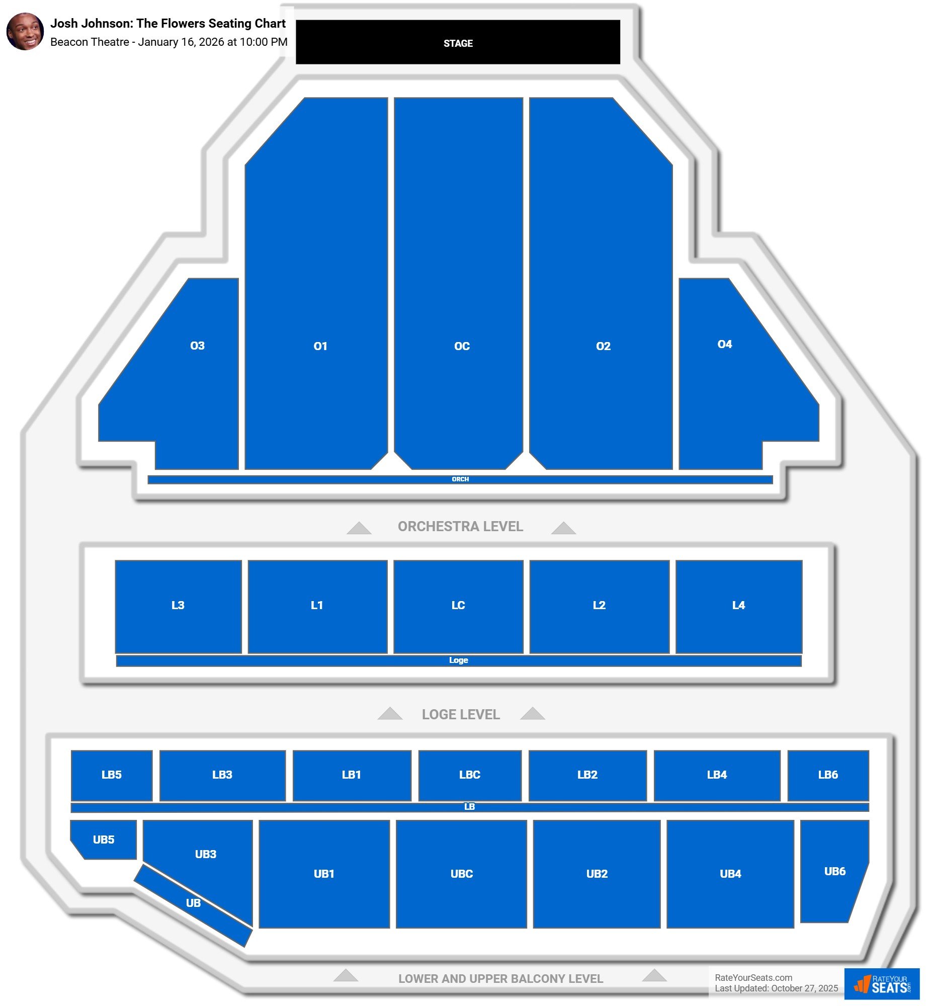 Josh Johnson: The Flowers seating chart Beacon Theatre
