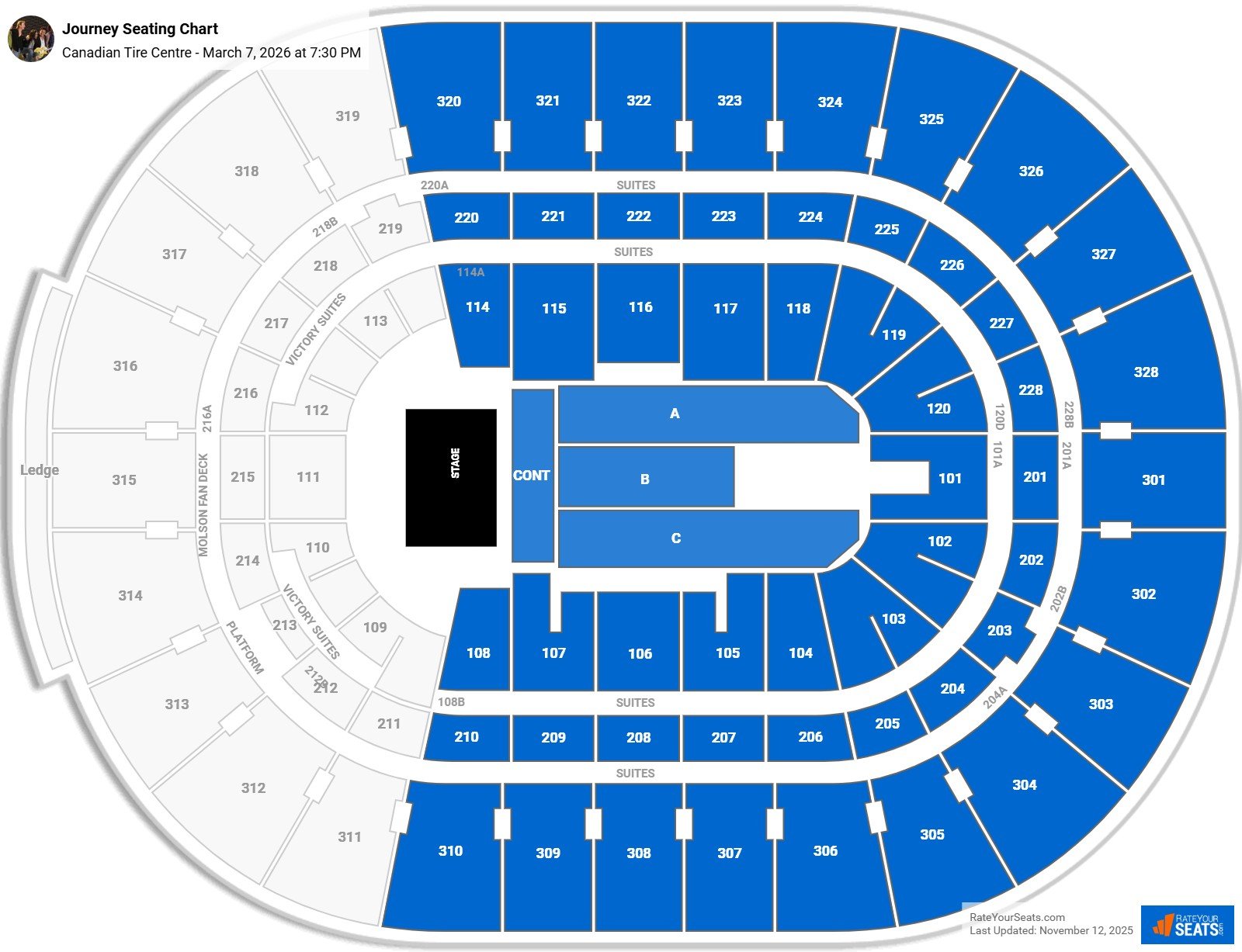 Journey seating chart Canadian Tire Centre