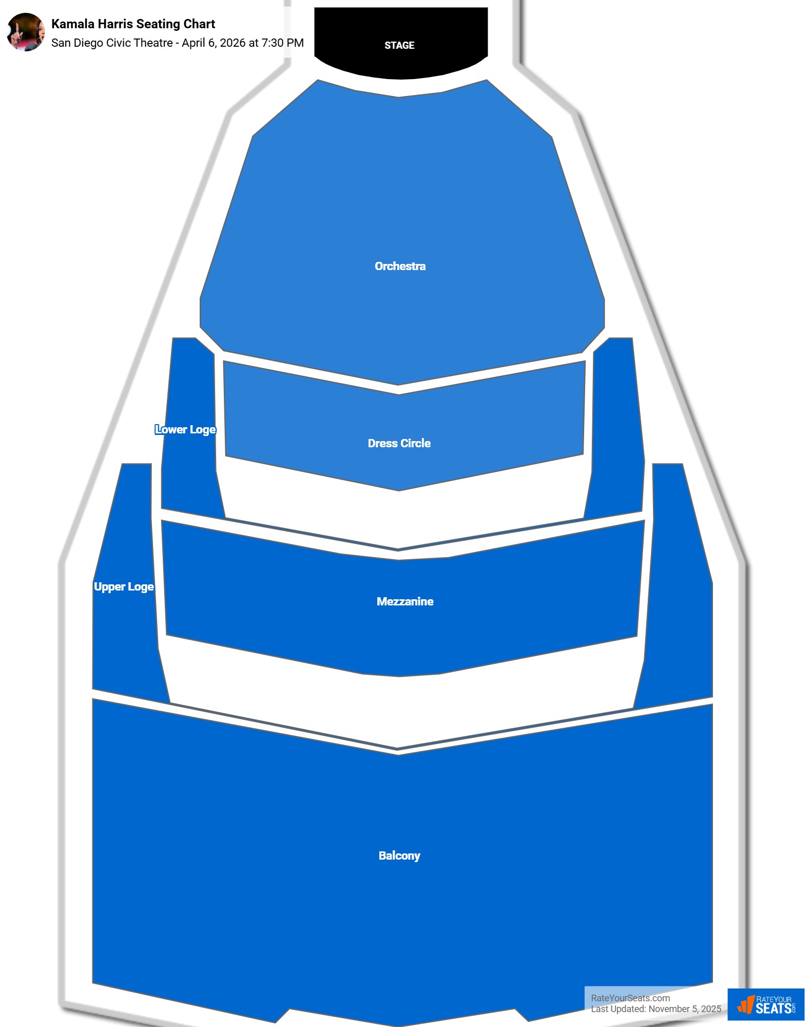 Kamala Harris seating chart San Diego Civic Theatre