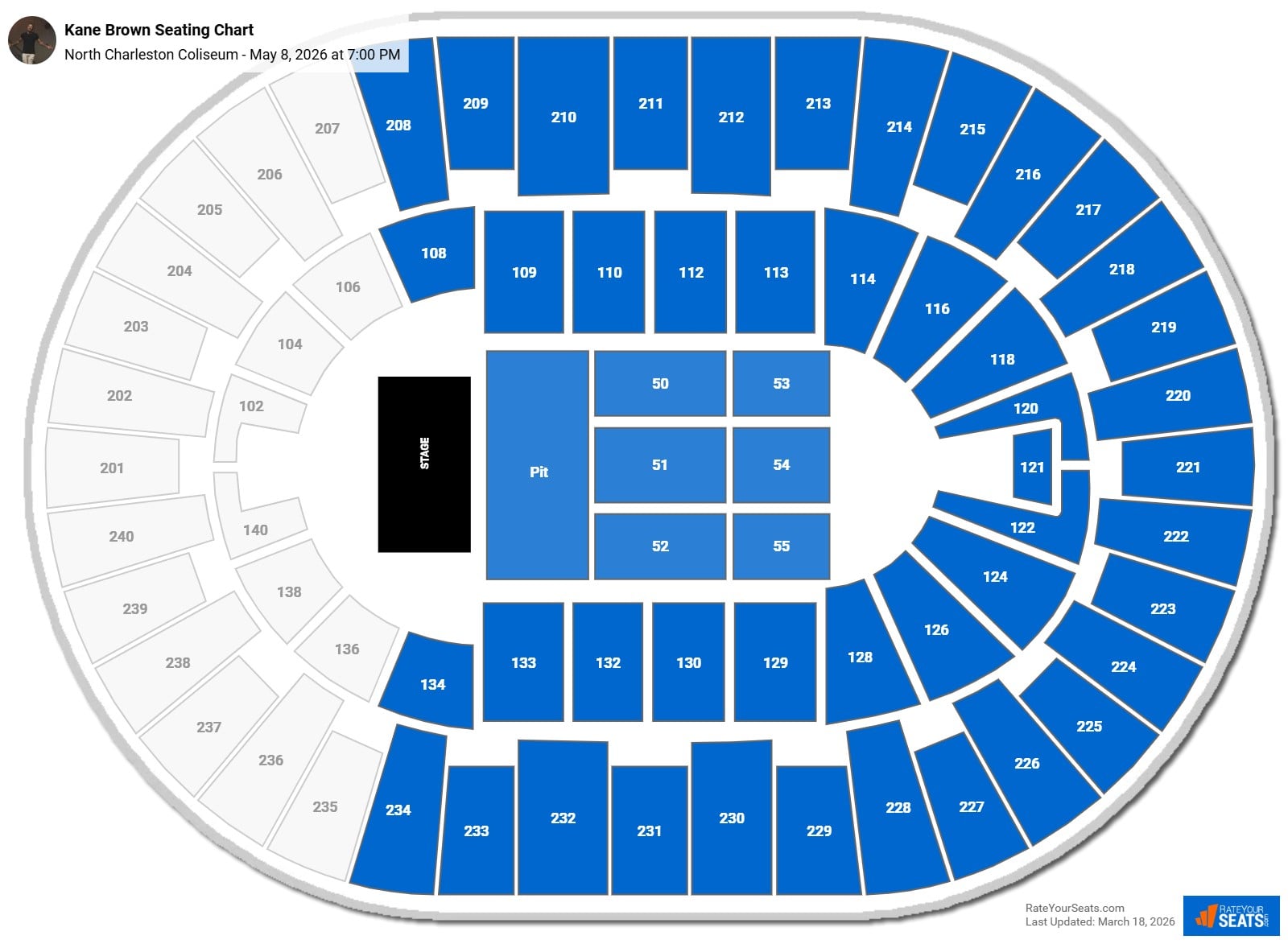 Kane Brown seating chart North Charleston Coliseum