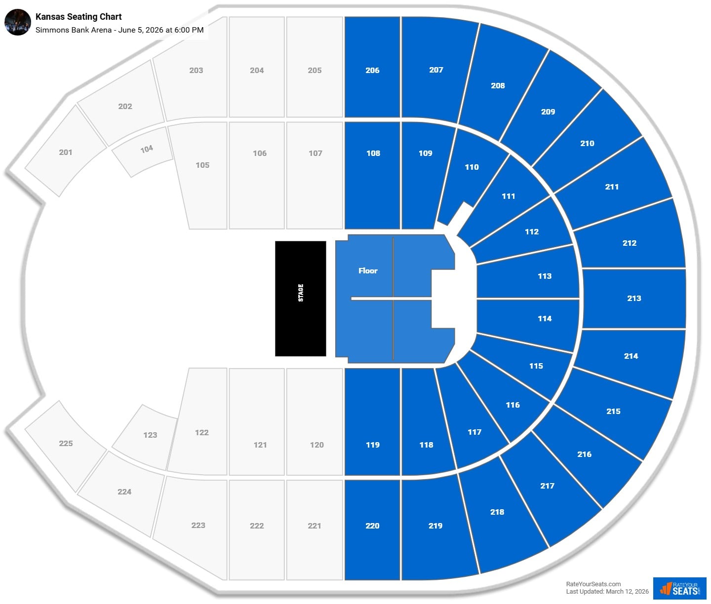 Kansas seating chart Simmons Bank Arena