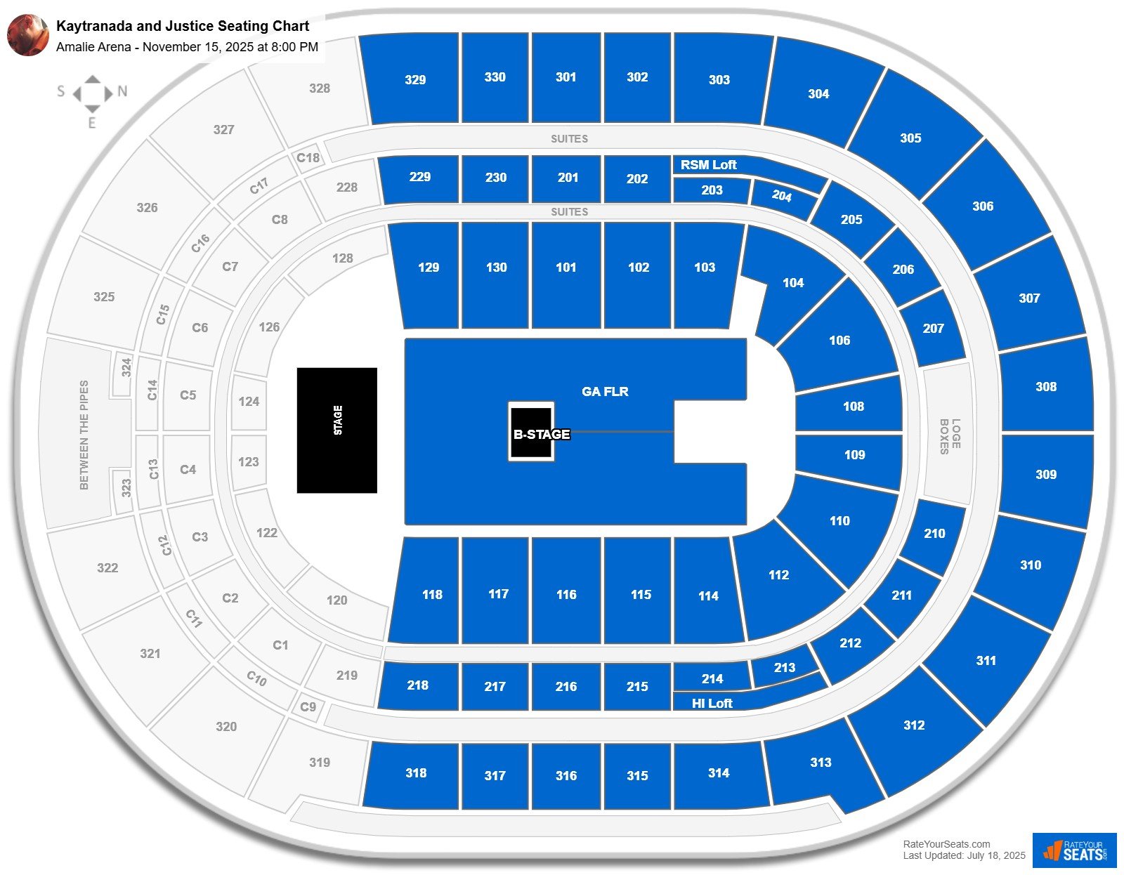 Kaytranada and Justice seating chart Amalie Arena