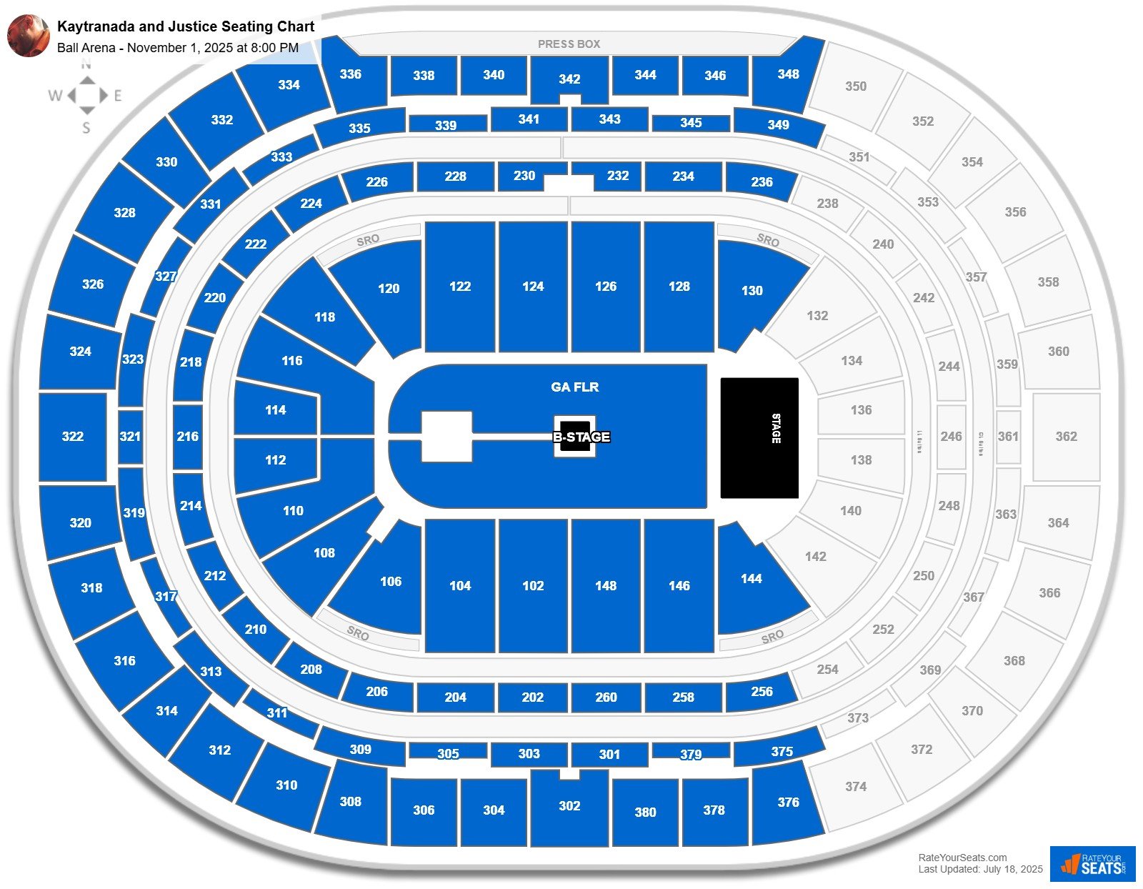 Kaytranada and Justice seating chart Ball Arena
