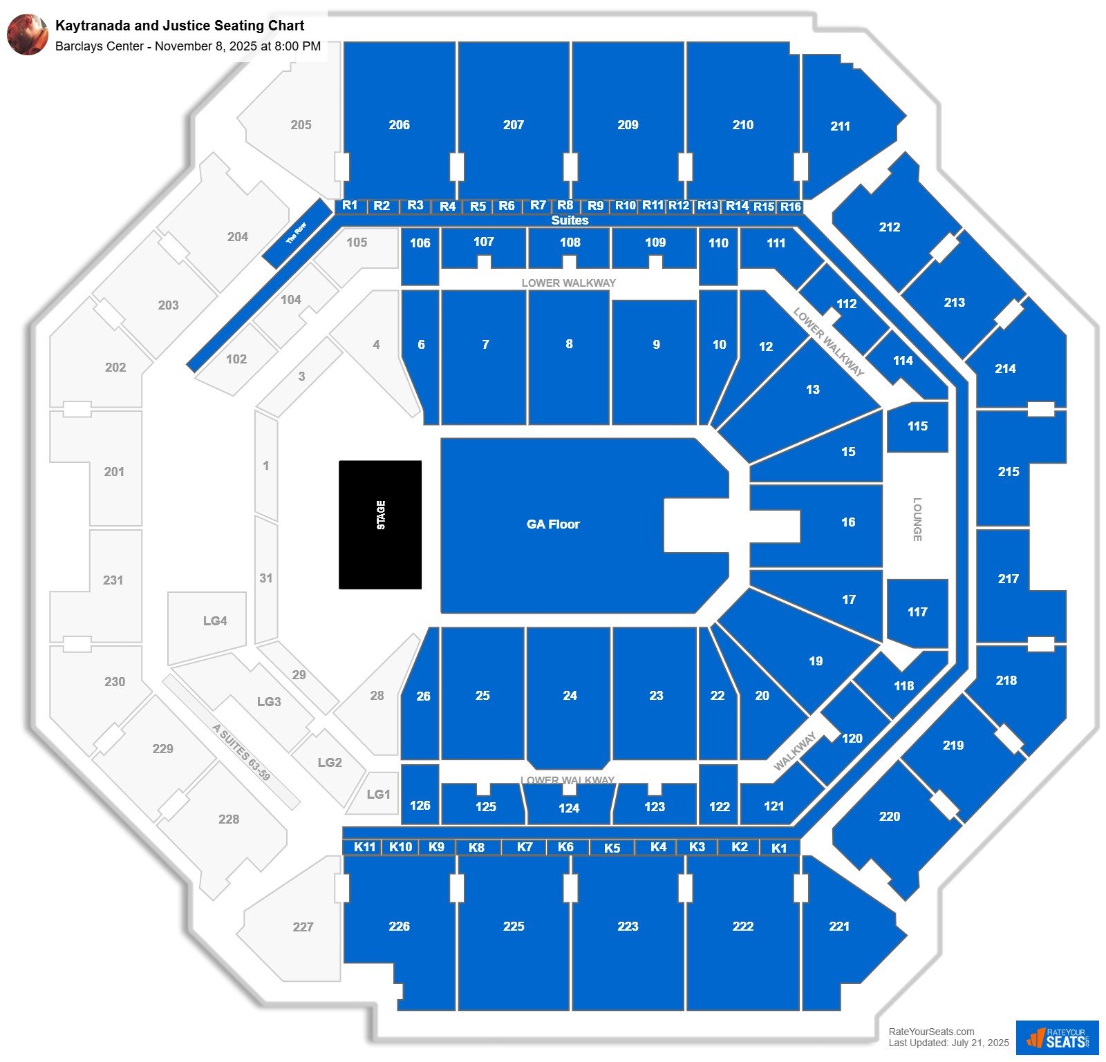 Kaytranada and Justice seating chart Barclays Center